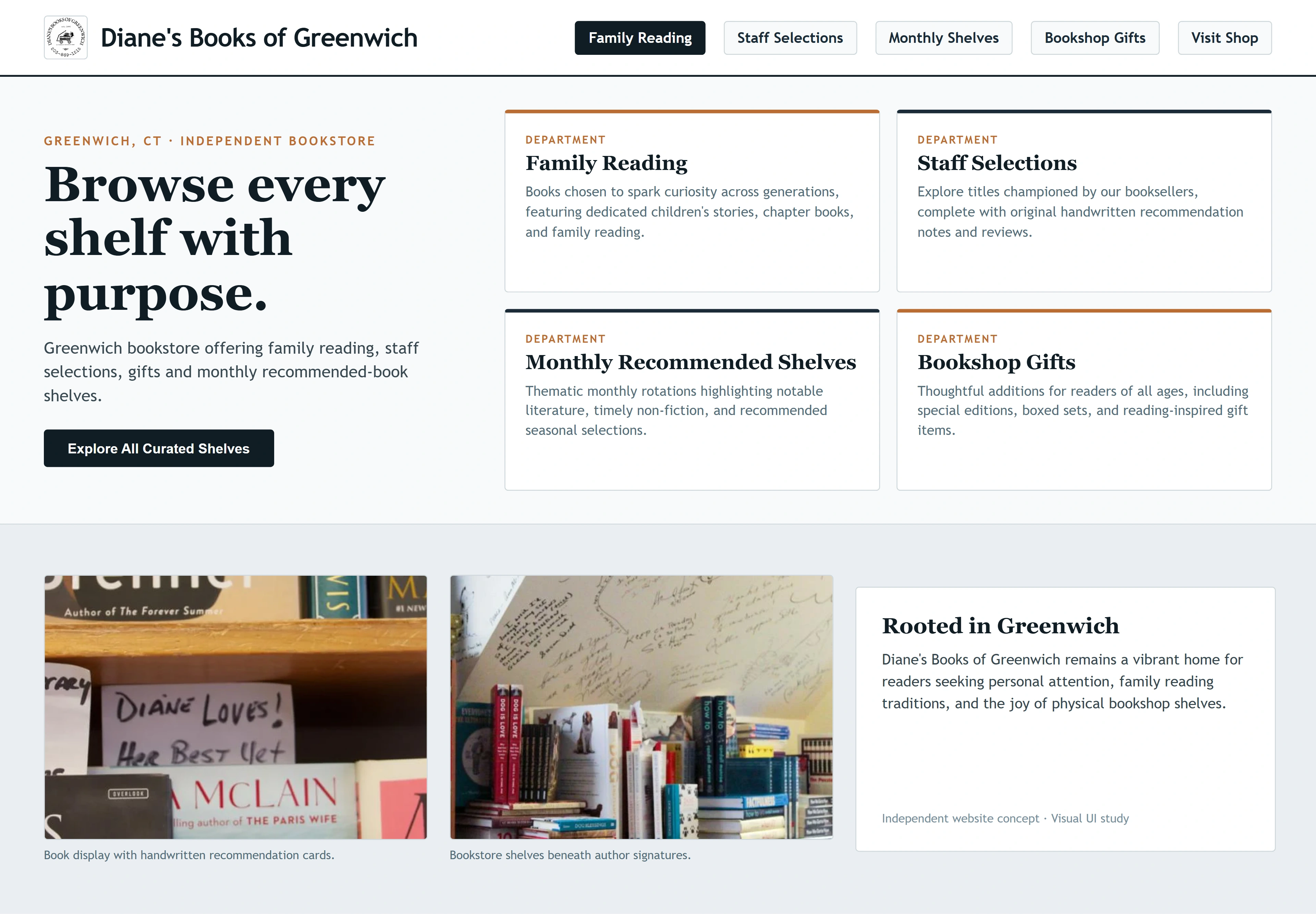 Diane's Books of Greenwich, individual website design concept C