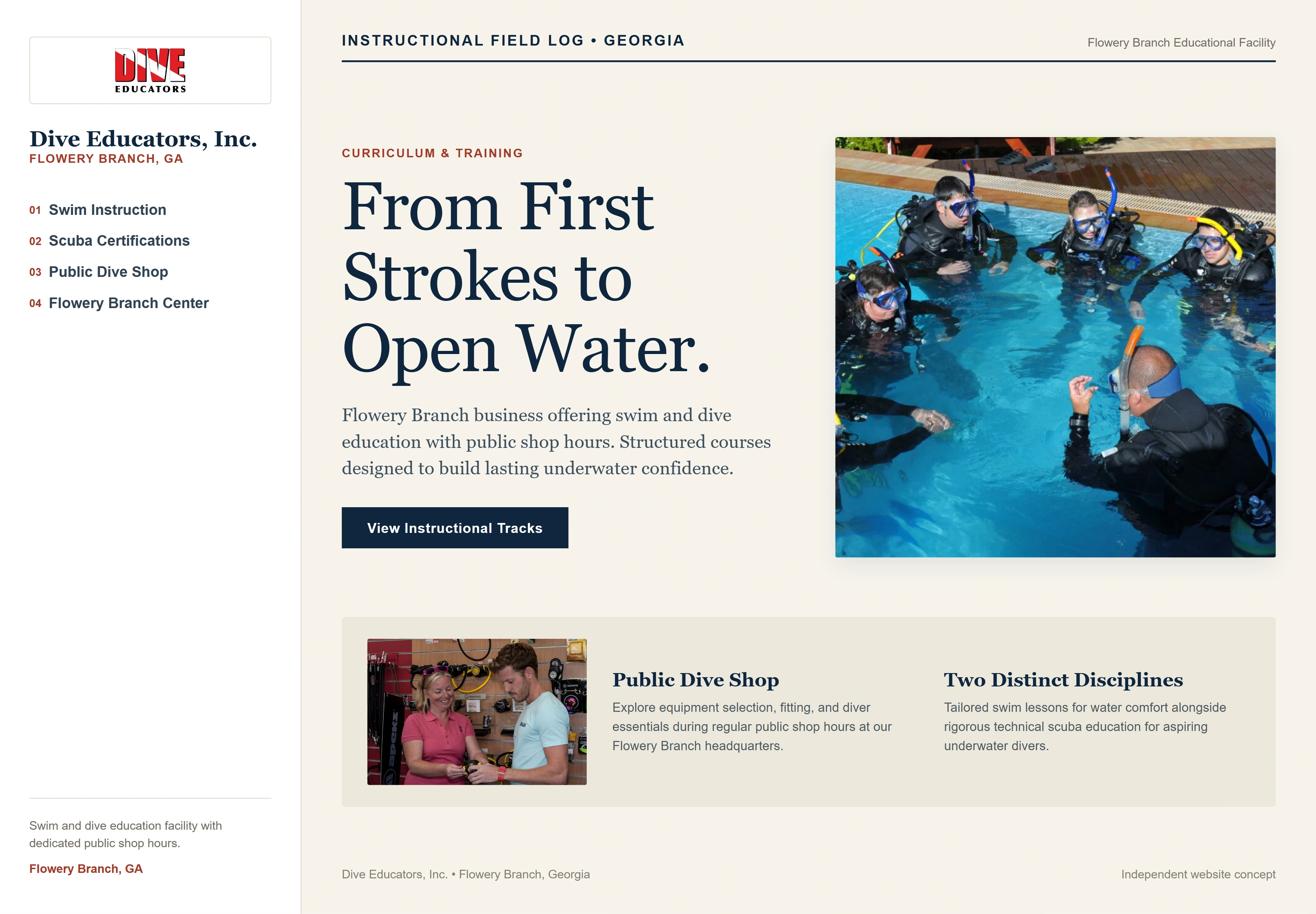 Dive Educators, Inc., individual website design concept B