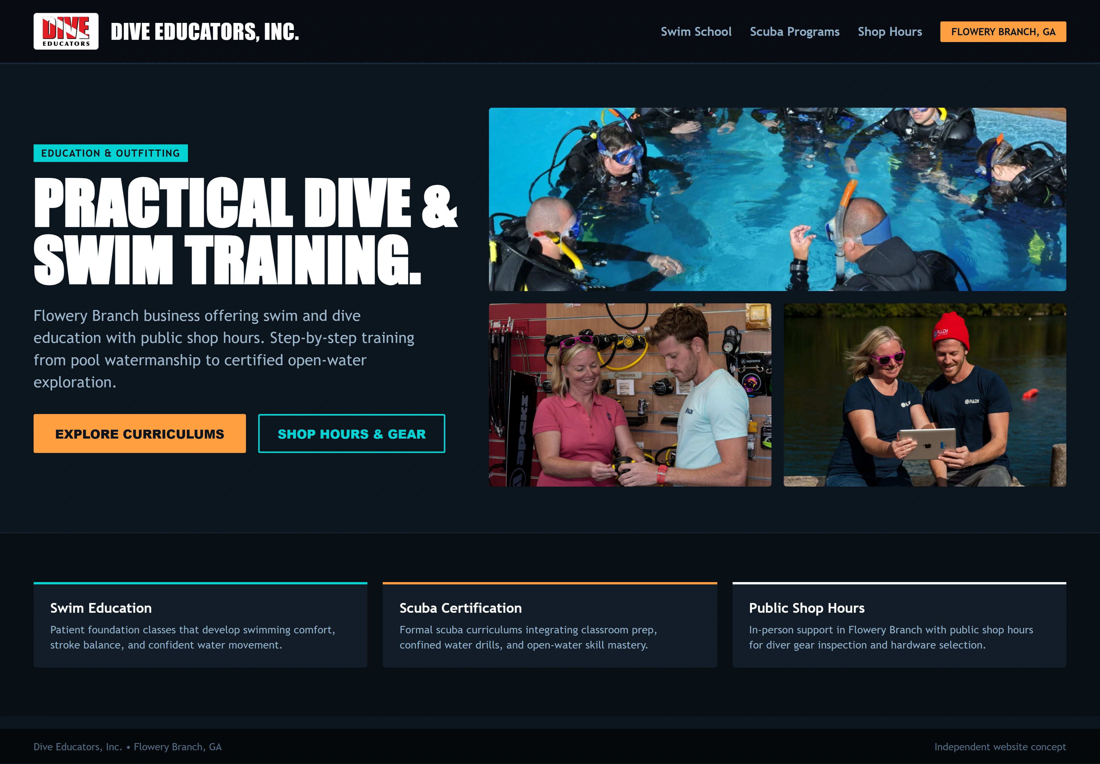 Dive Educators, Inc., individual website design concept C