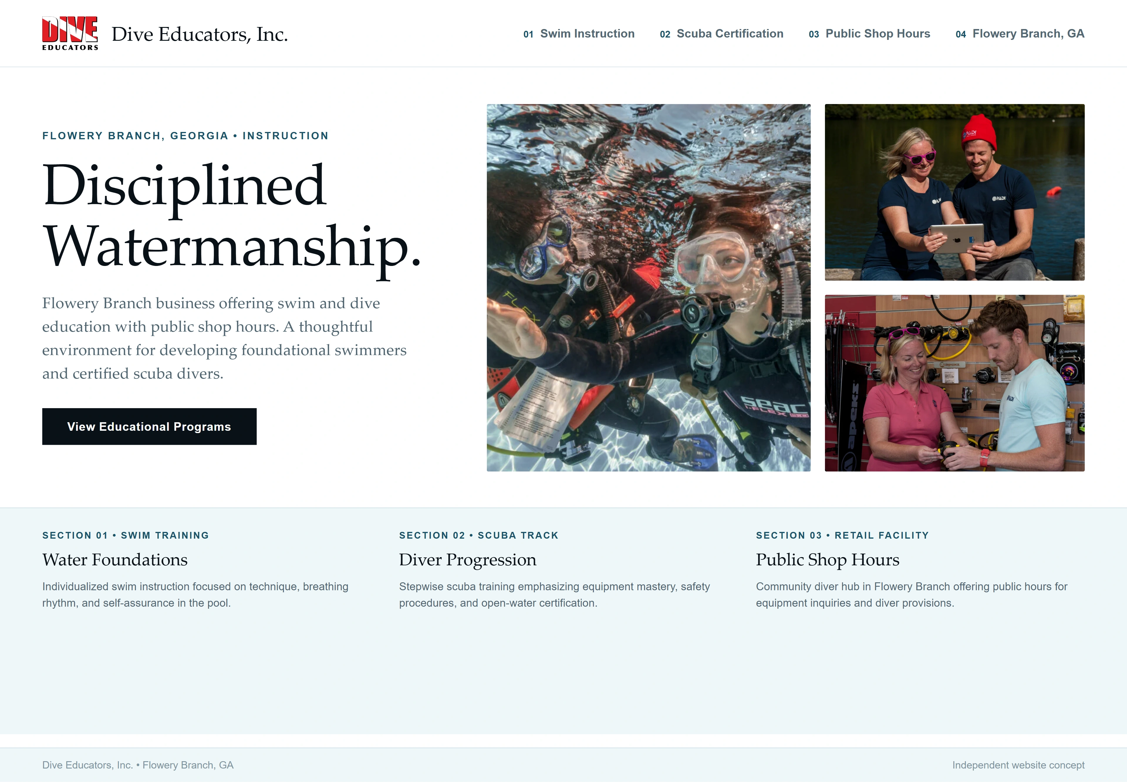 Dive Educators, Inc., individual website design concept D