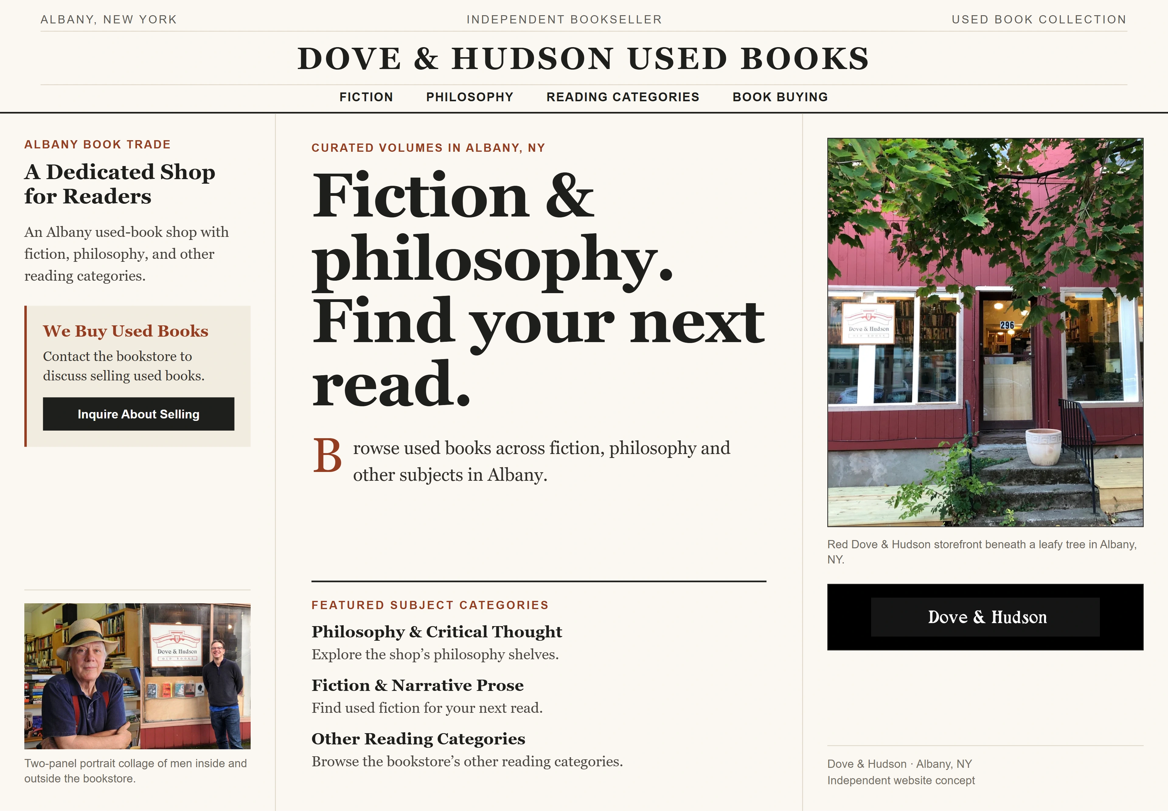 Dove & Hudson Used Books, individual website design concept D