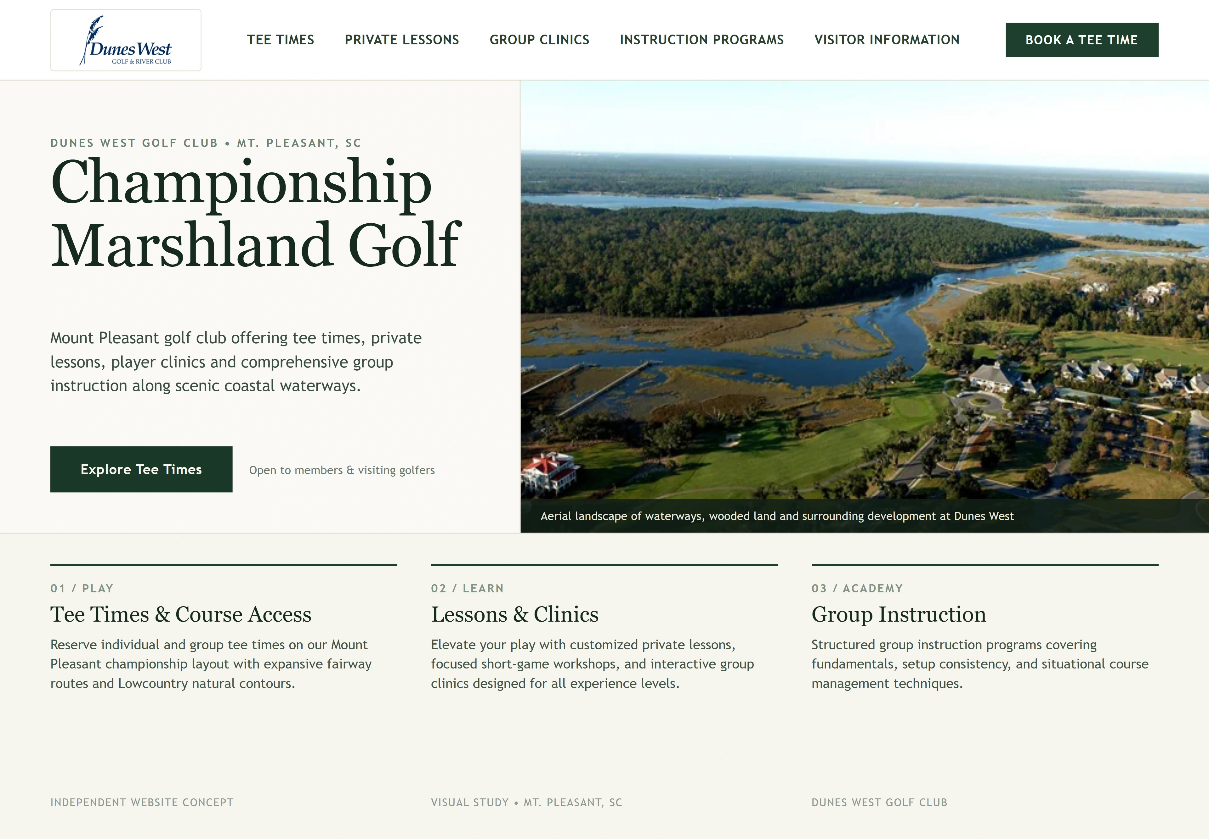 Dunes West Golf Club, individual website design concept A