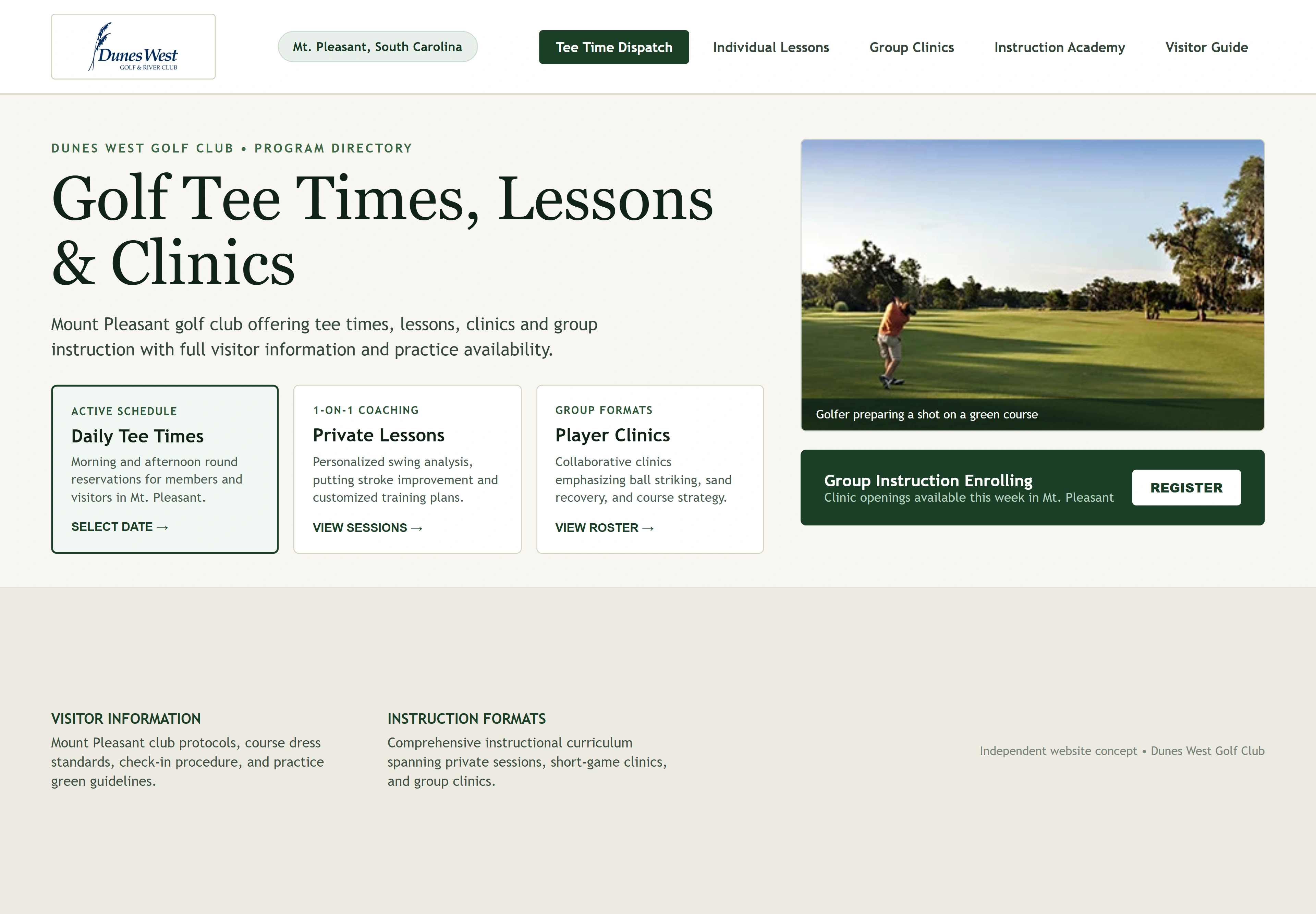 Dunes West Golf Club, individual website design concept C