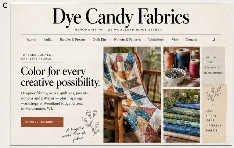 Dye Candy Fabrics website concept C