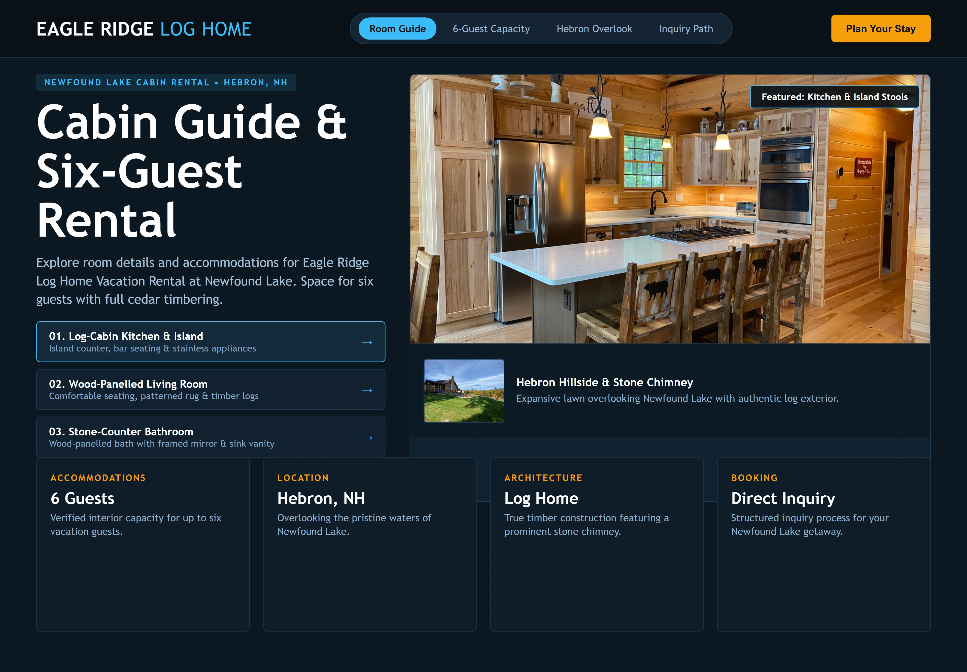 Eagle Ridge Log Home Vacation Rental at Newfound Lake, individual website design concept C