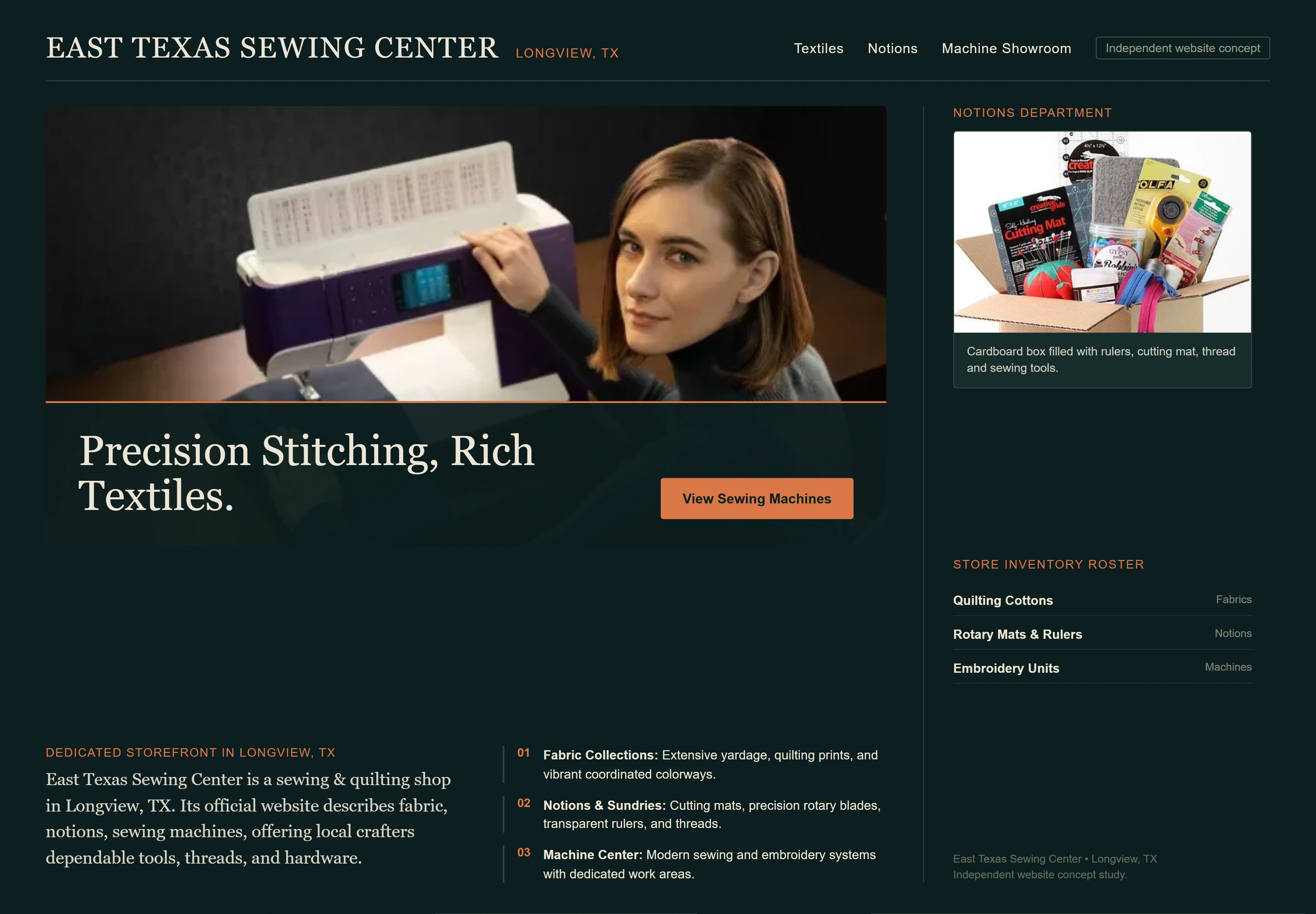 East Texas Sewing Center, individual website design concept B