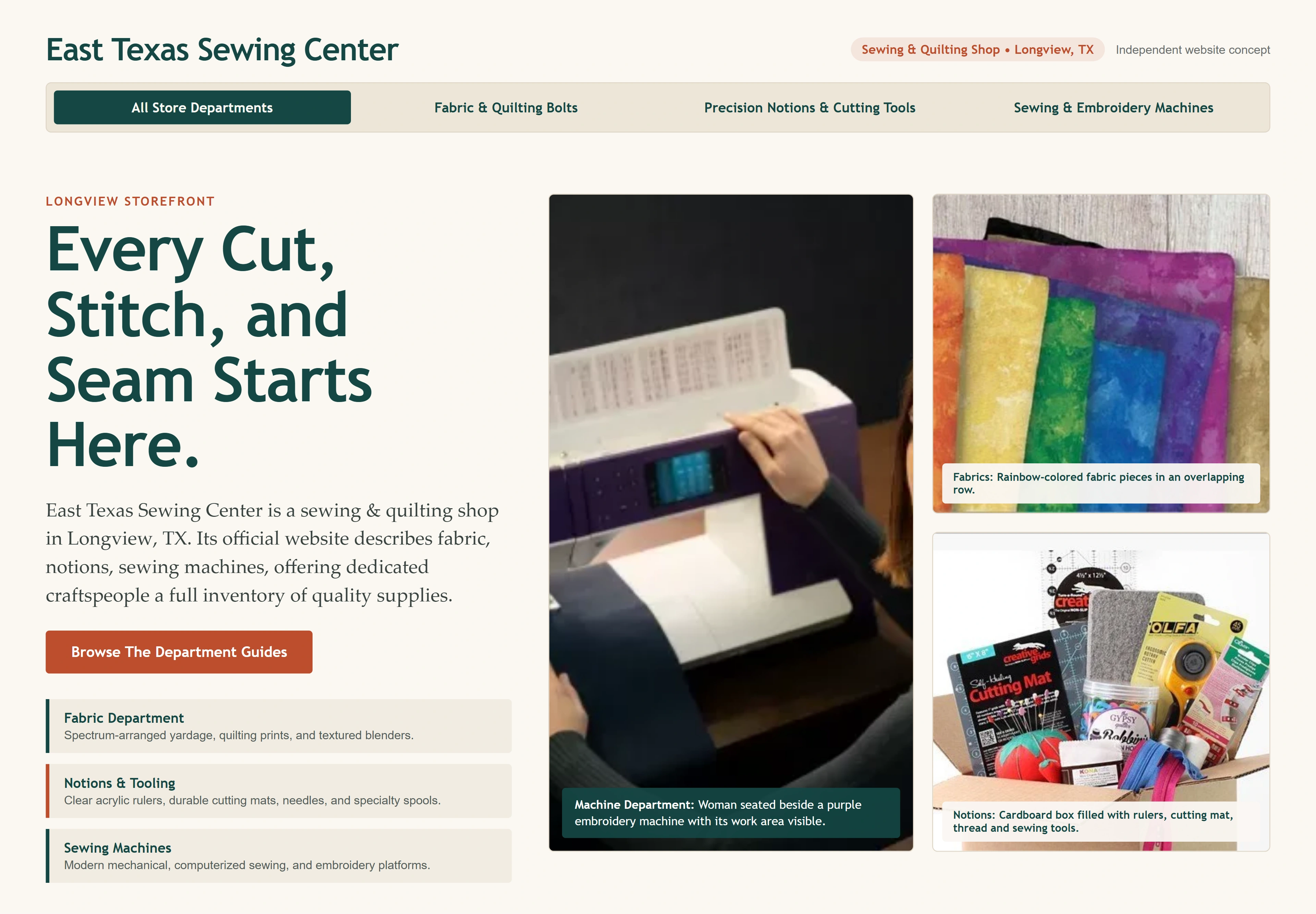 East Texas Sewing Center, individual website design concept C
