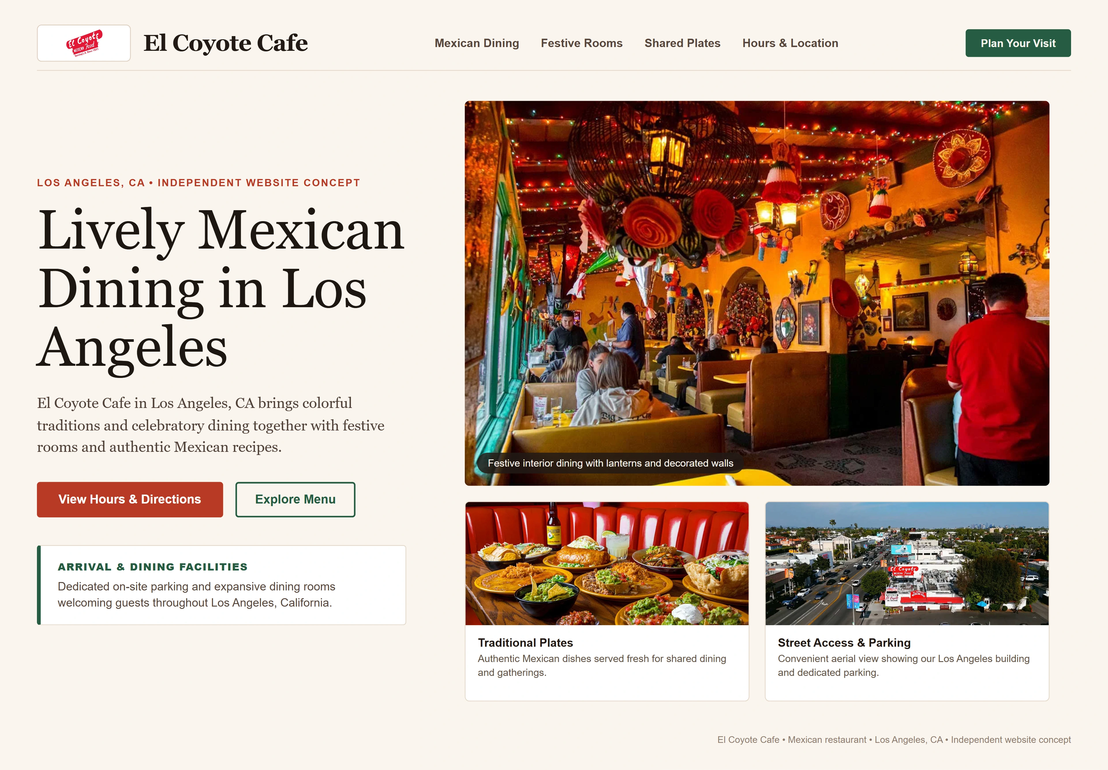 El Coyote Cafe, individual website design concept A