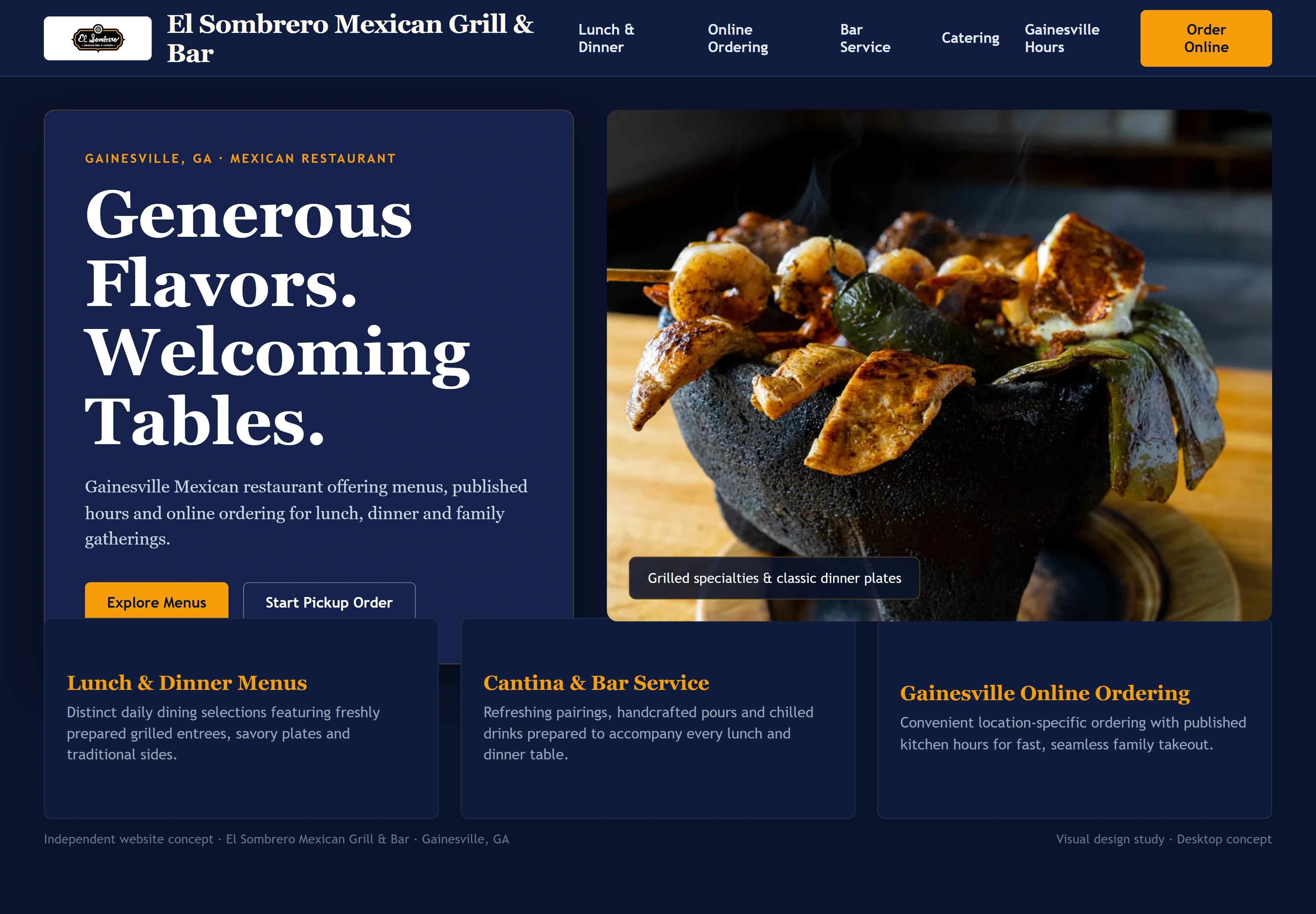 El Sombrero Mexican Grill & Bar, individual website design concept A