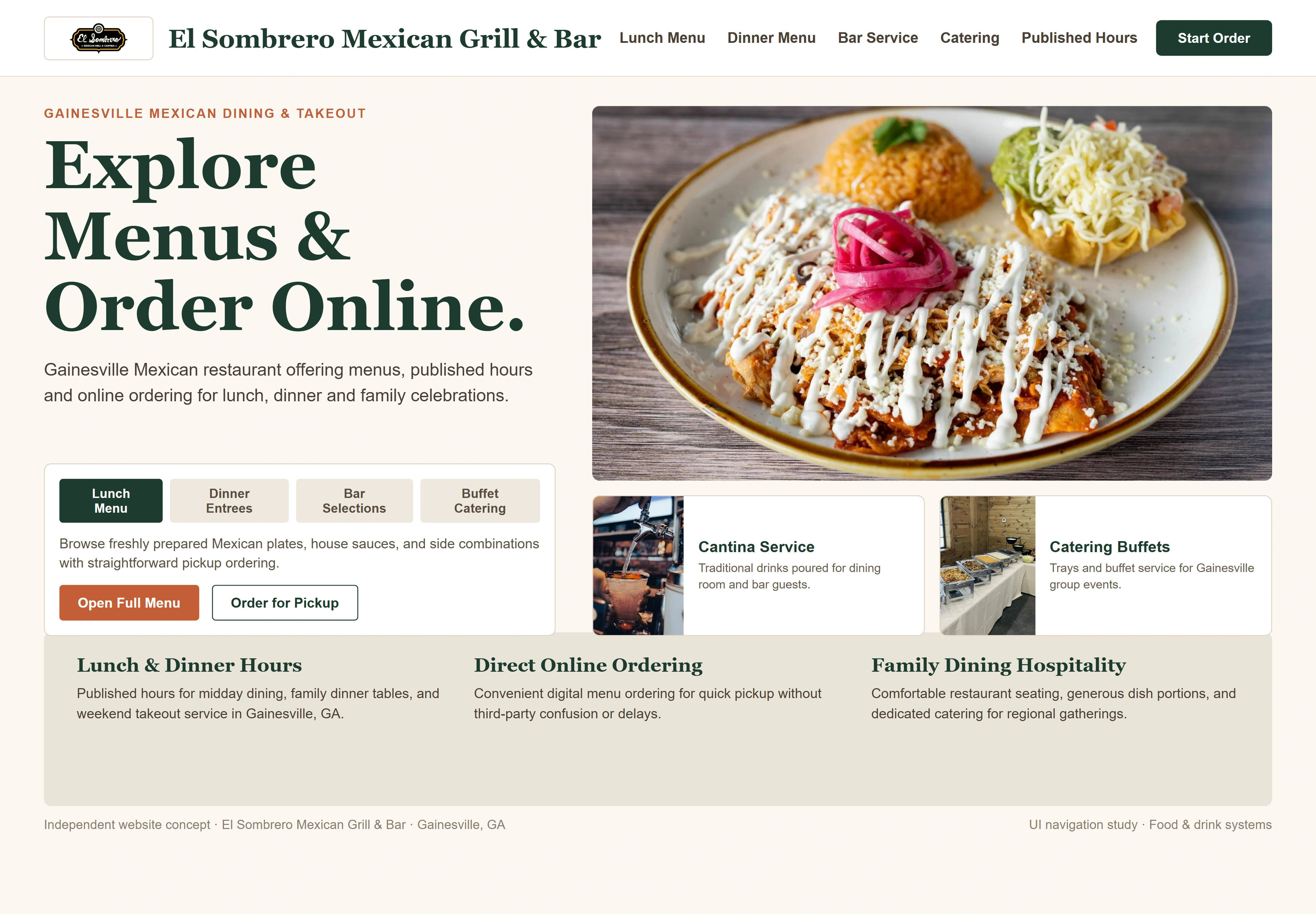 El Sombrero Mexican Grill & Bar, individual website design concept C