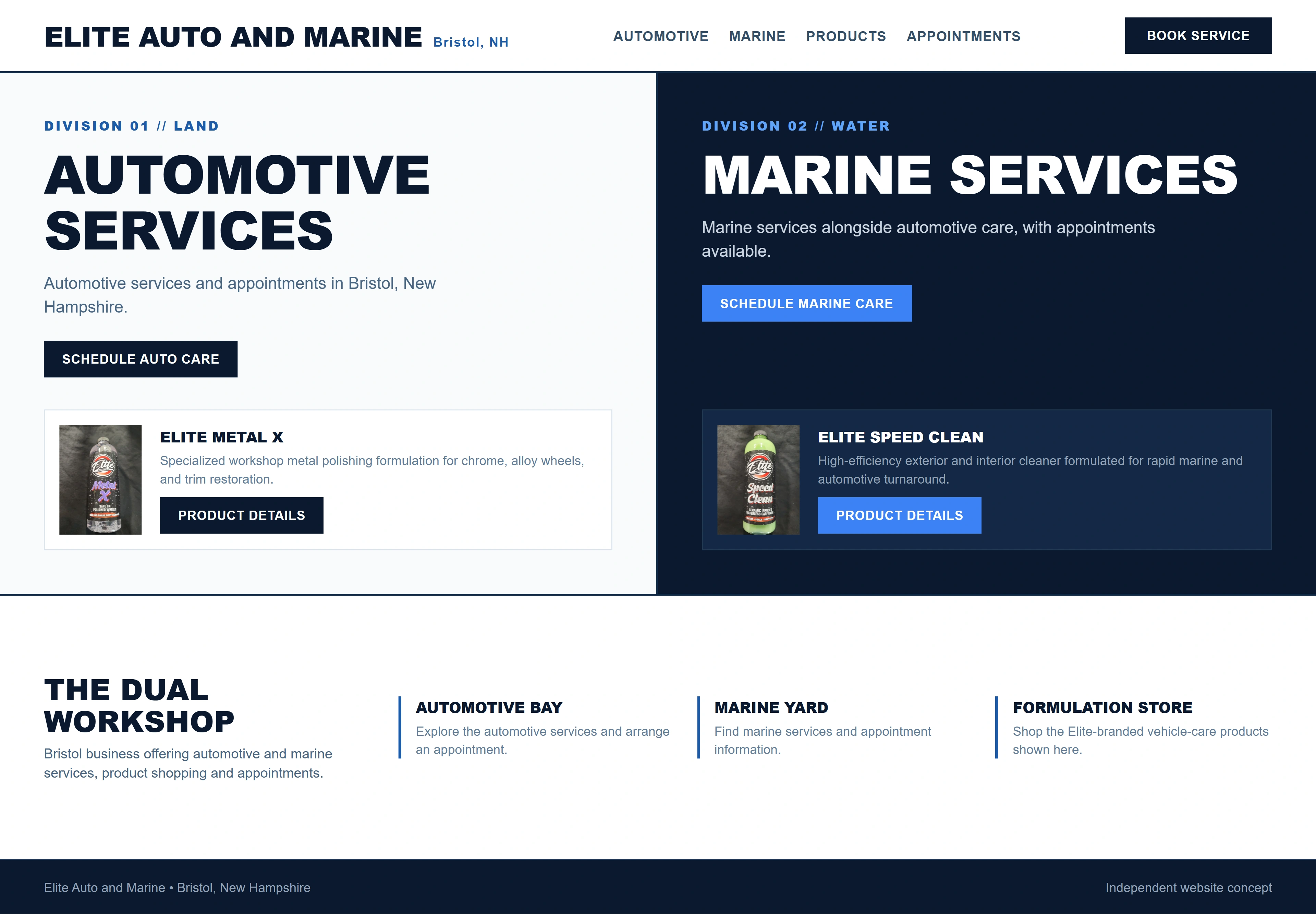 Elite Auto and Marine, individual website design concept A