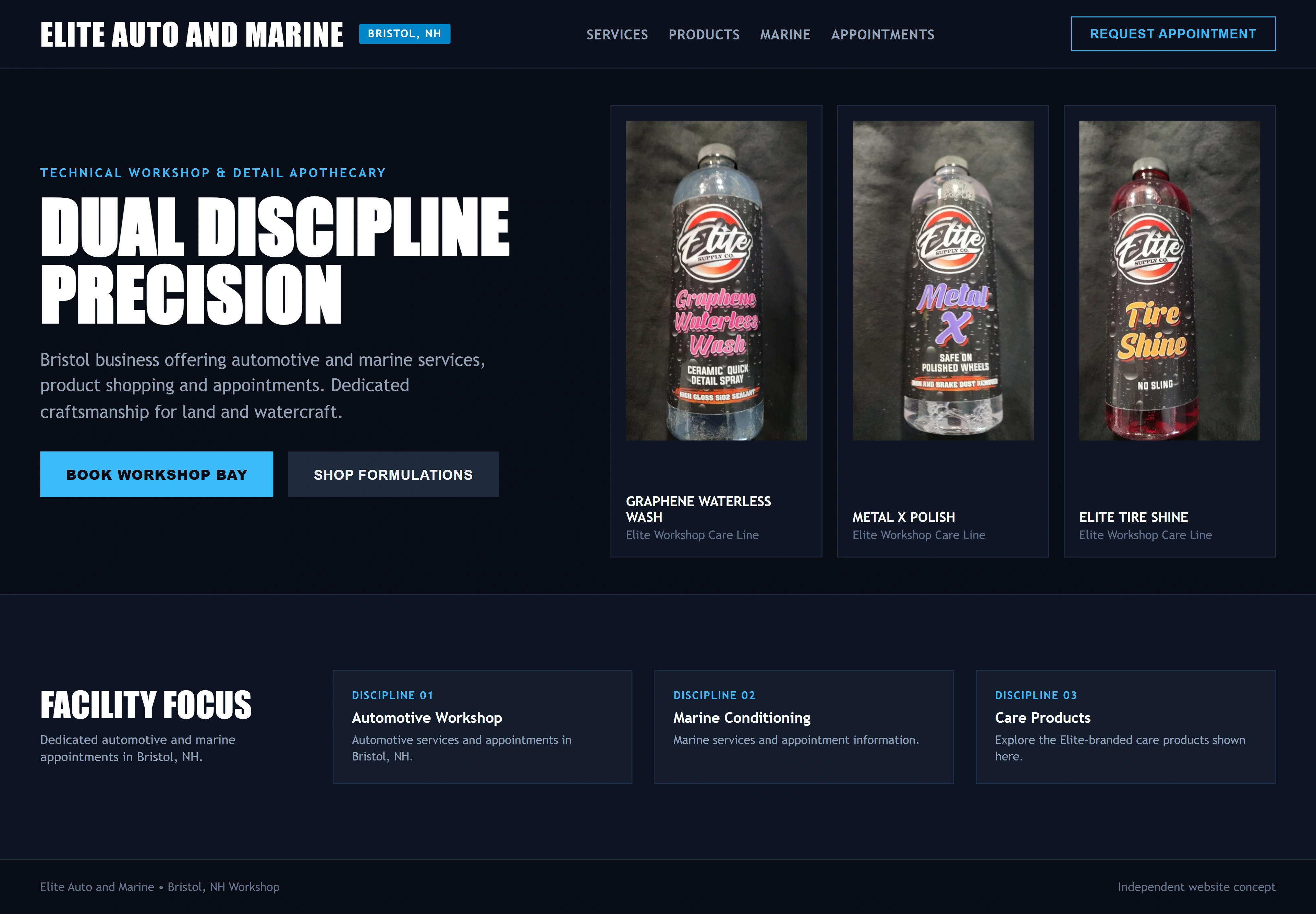 Elite Auto and Marine, individual website design concept B