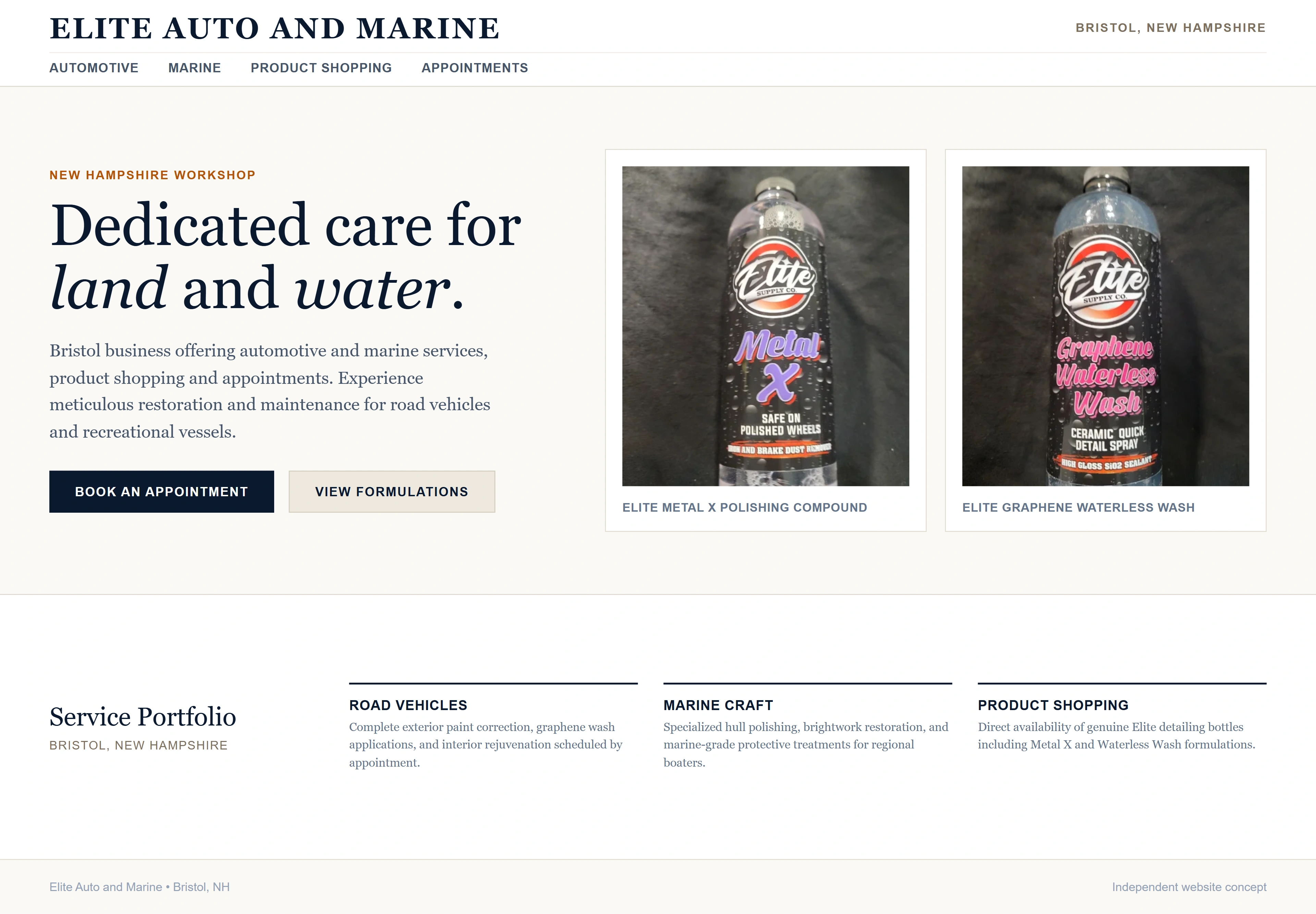 Elite Auto and Marine, individual website design concept C