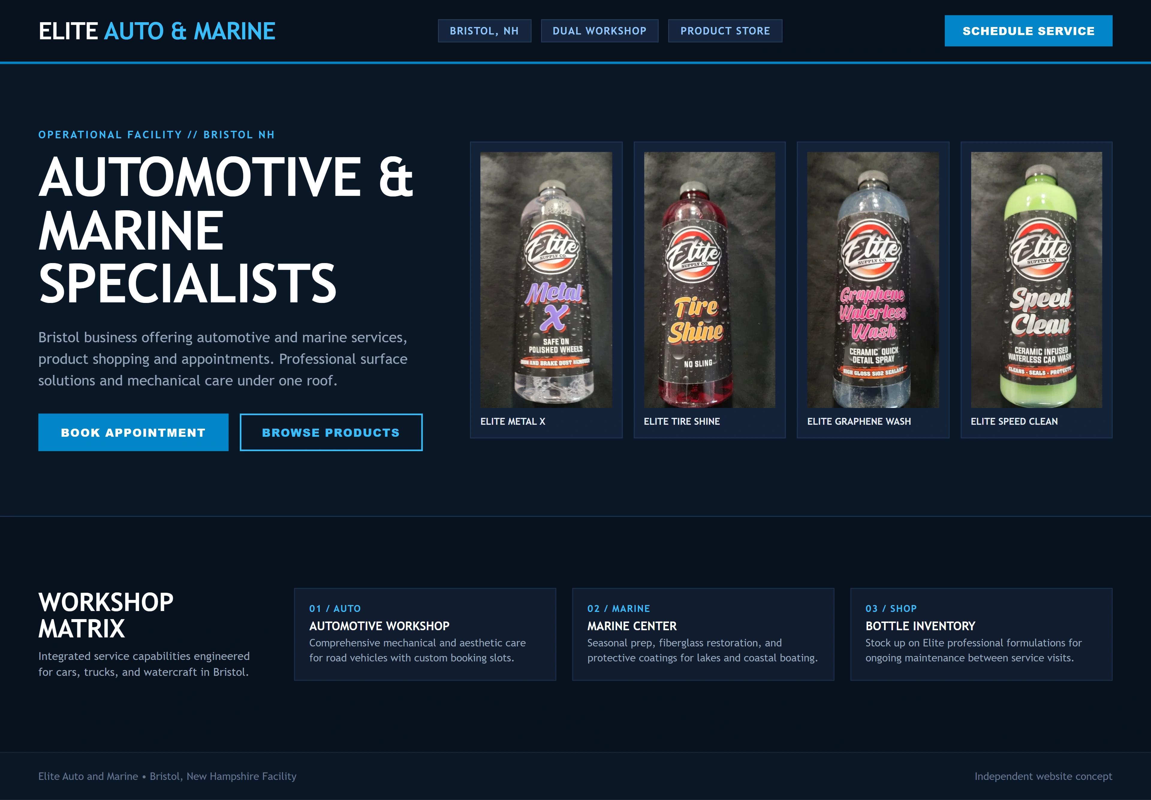 Elite Auto and Marine, individual website design concept D