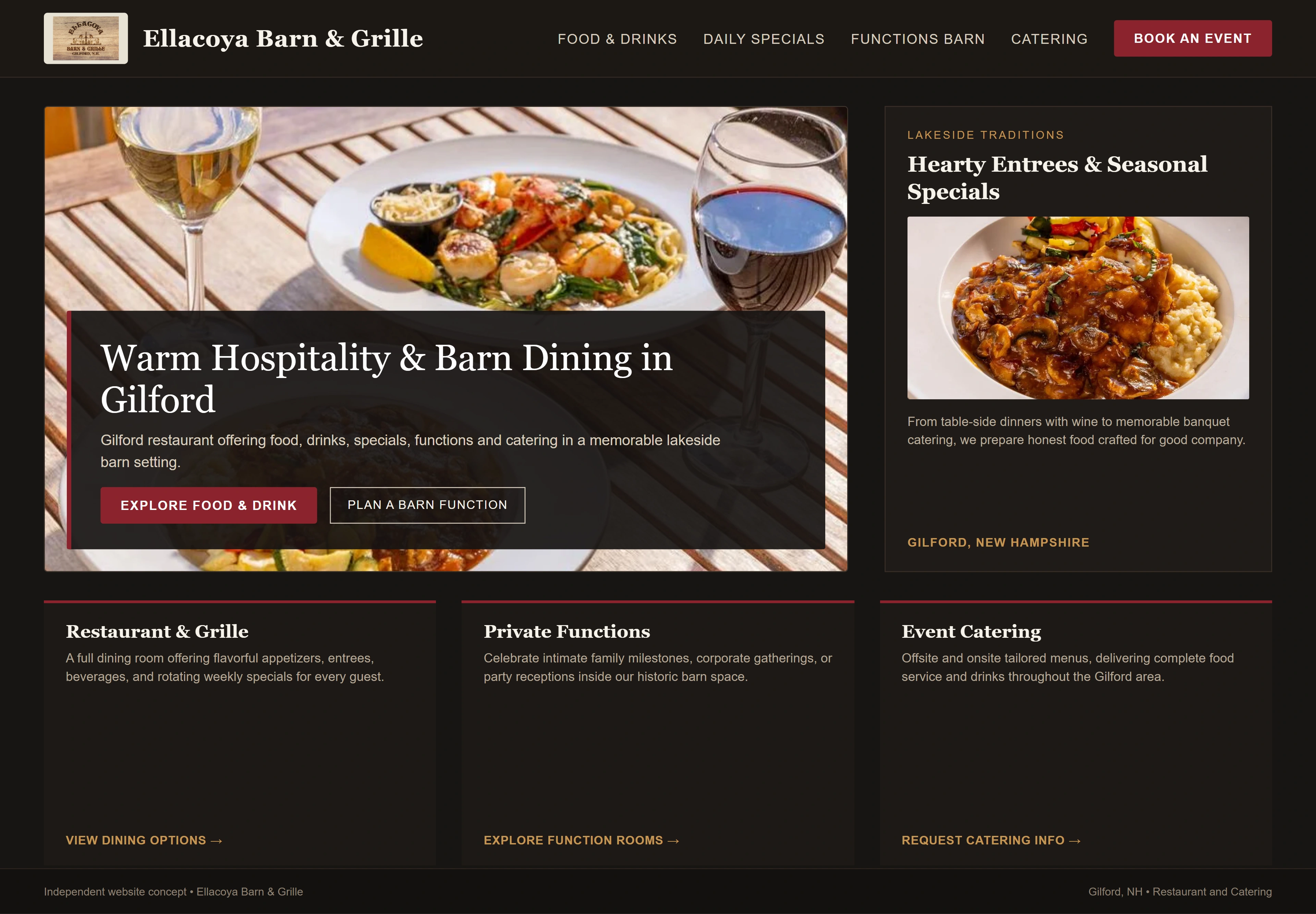 Ellacoya Barn & Grille, individual website design concept A