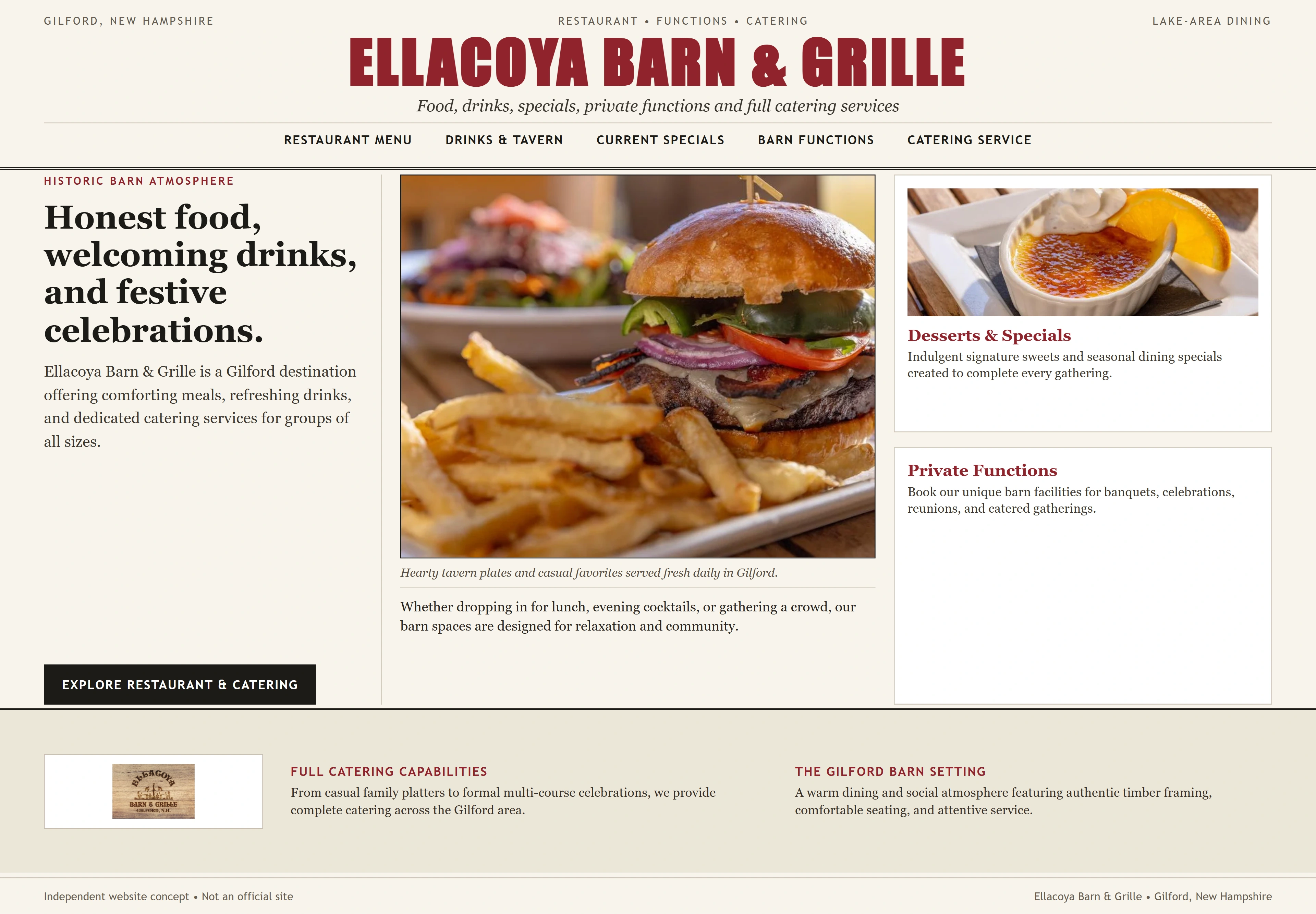 Ellacoya Barn & Grille, individual website design concept B