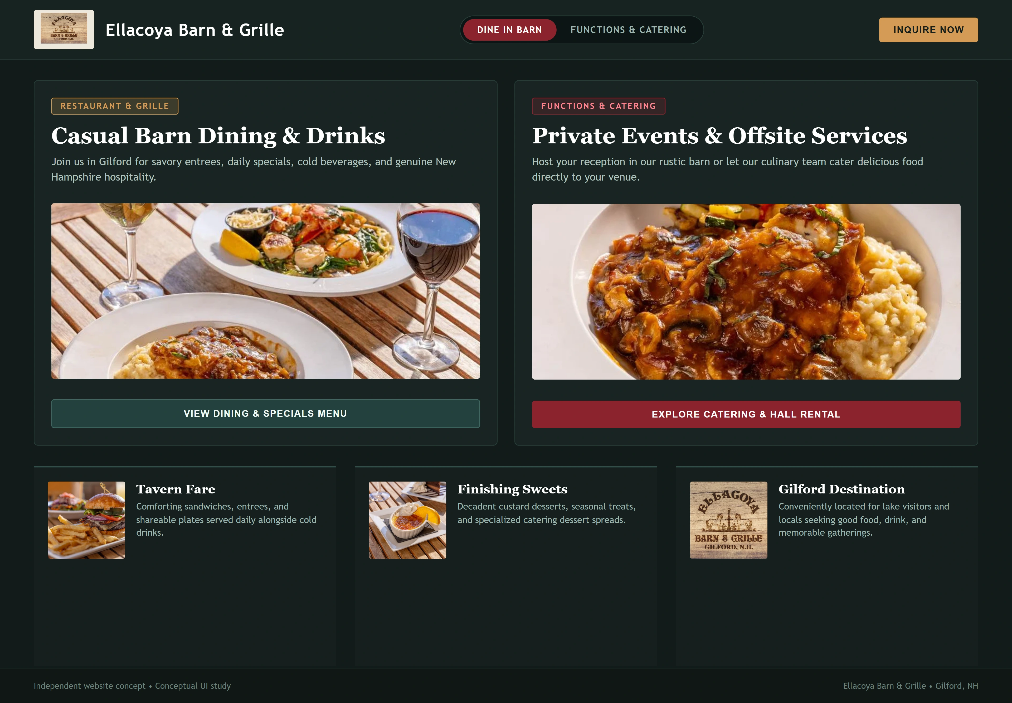 Ellacoya Barn & Grille, individual website design concept C
