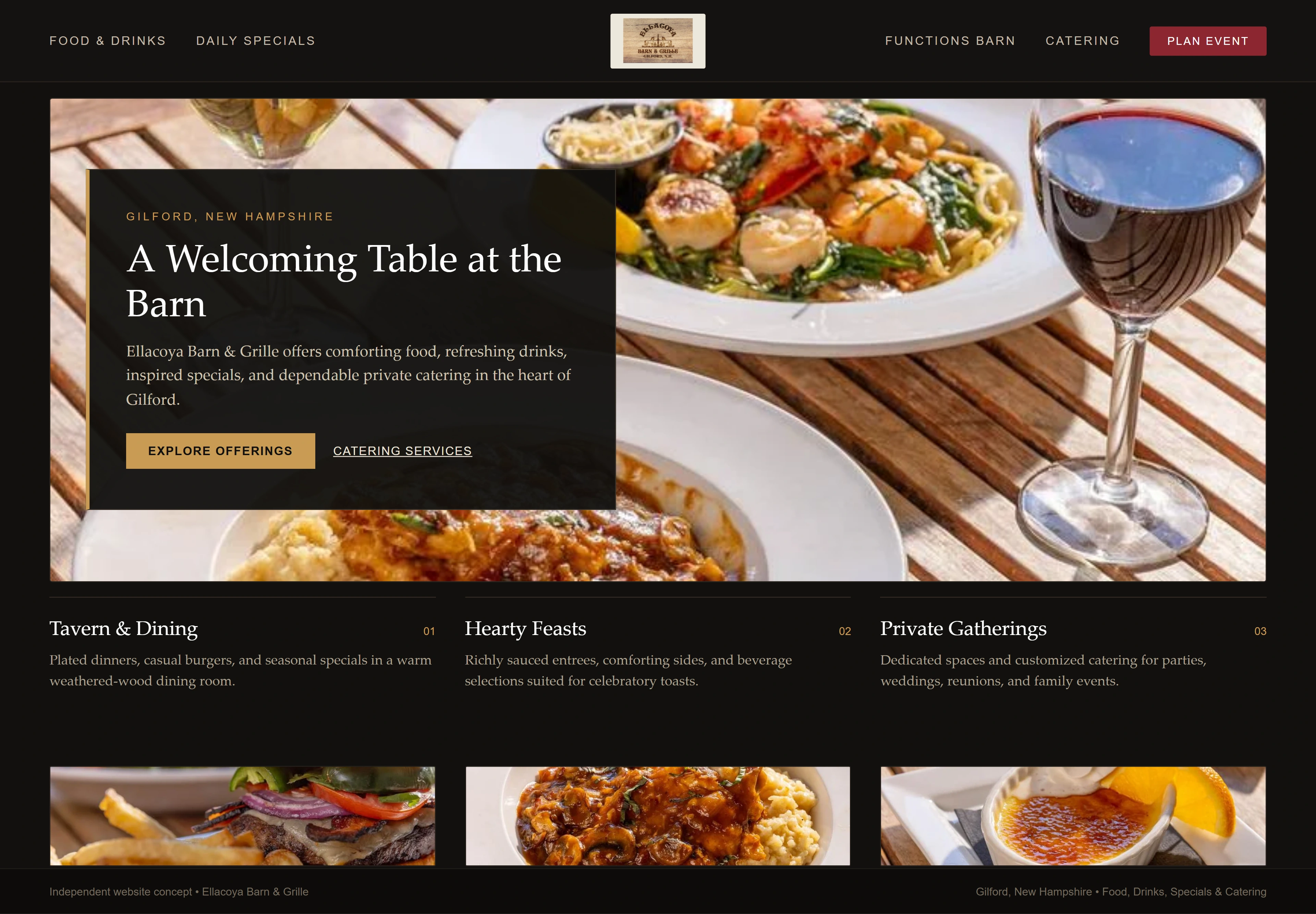 Ellacoya Barn & Grille, individual website design concept D