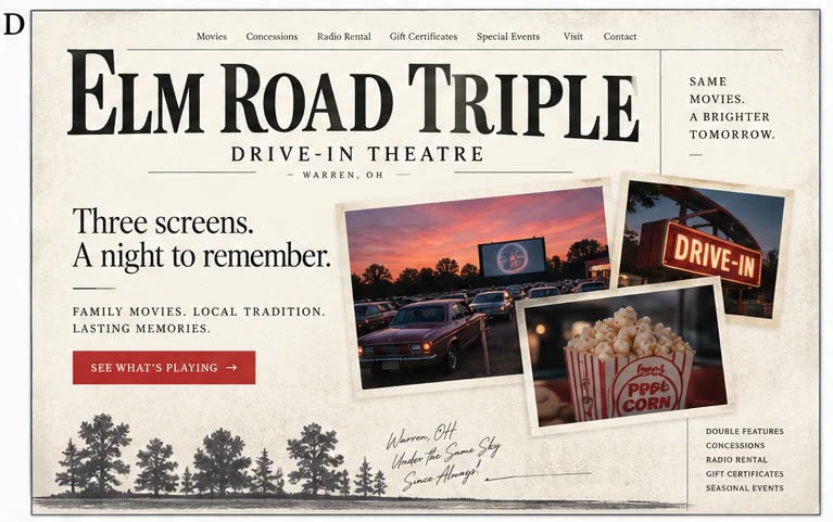 Elm Road Triple Drive-In Theatre, individual website design concept D