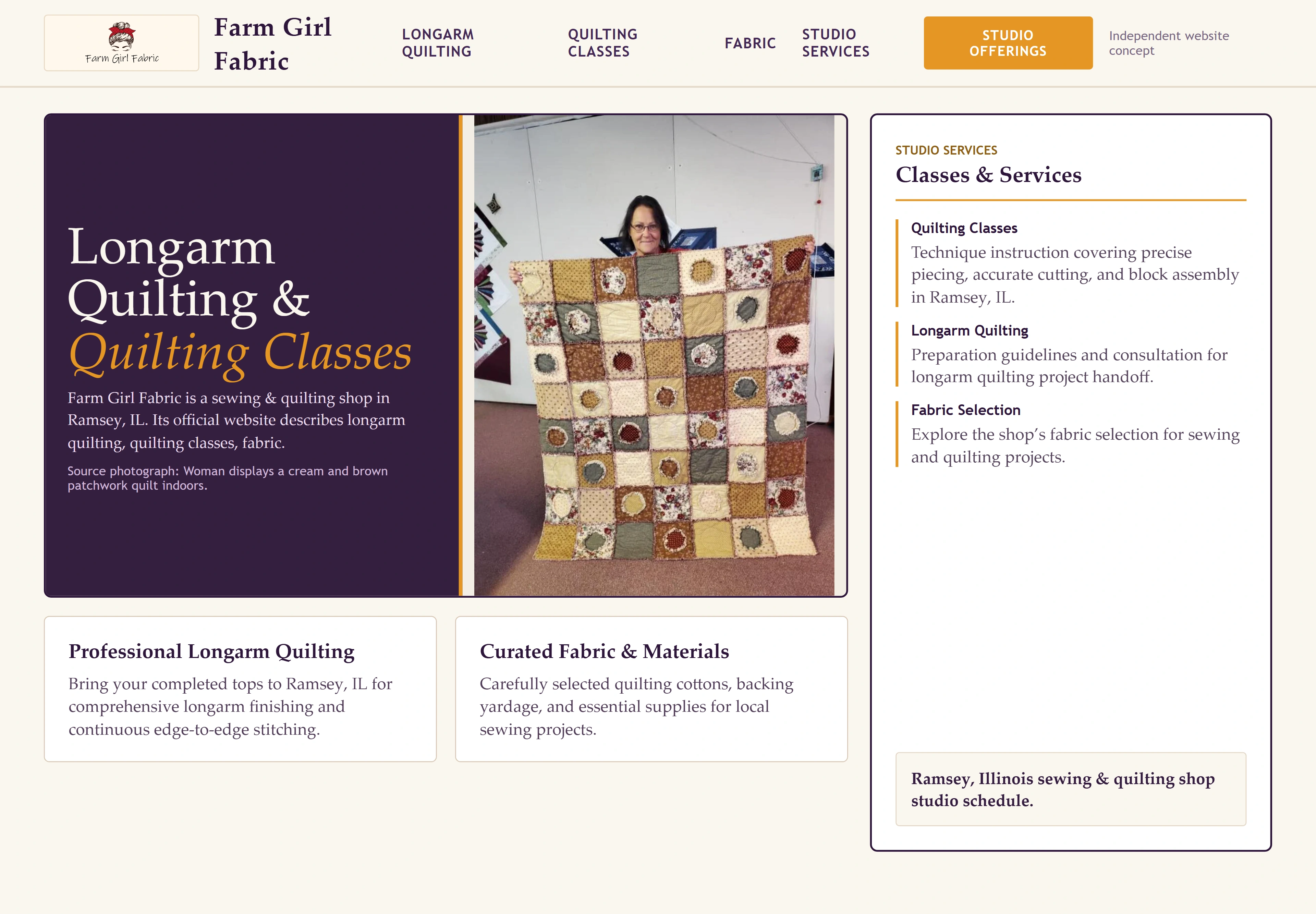 Farm Girl Fabric, individual website design concept A