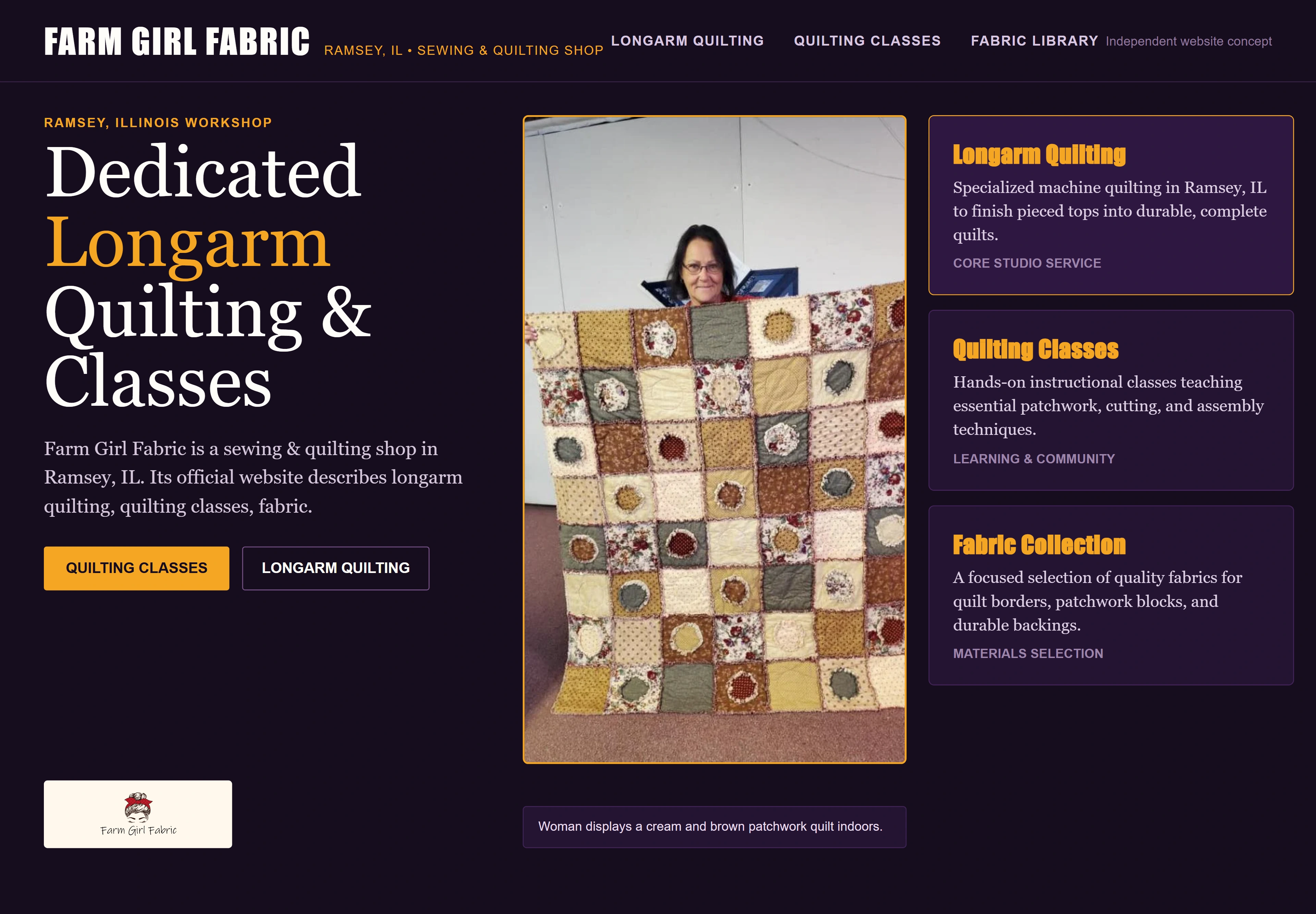 Farm Girl Fabric, individual website design concept B