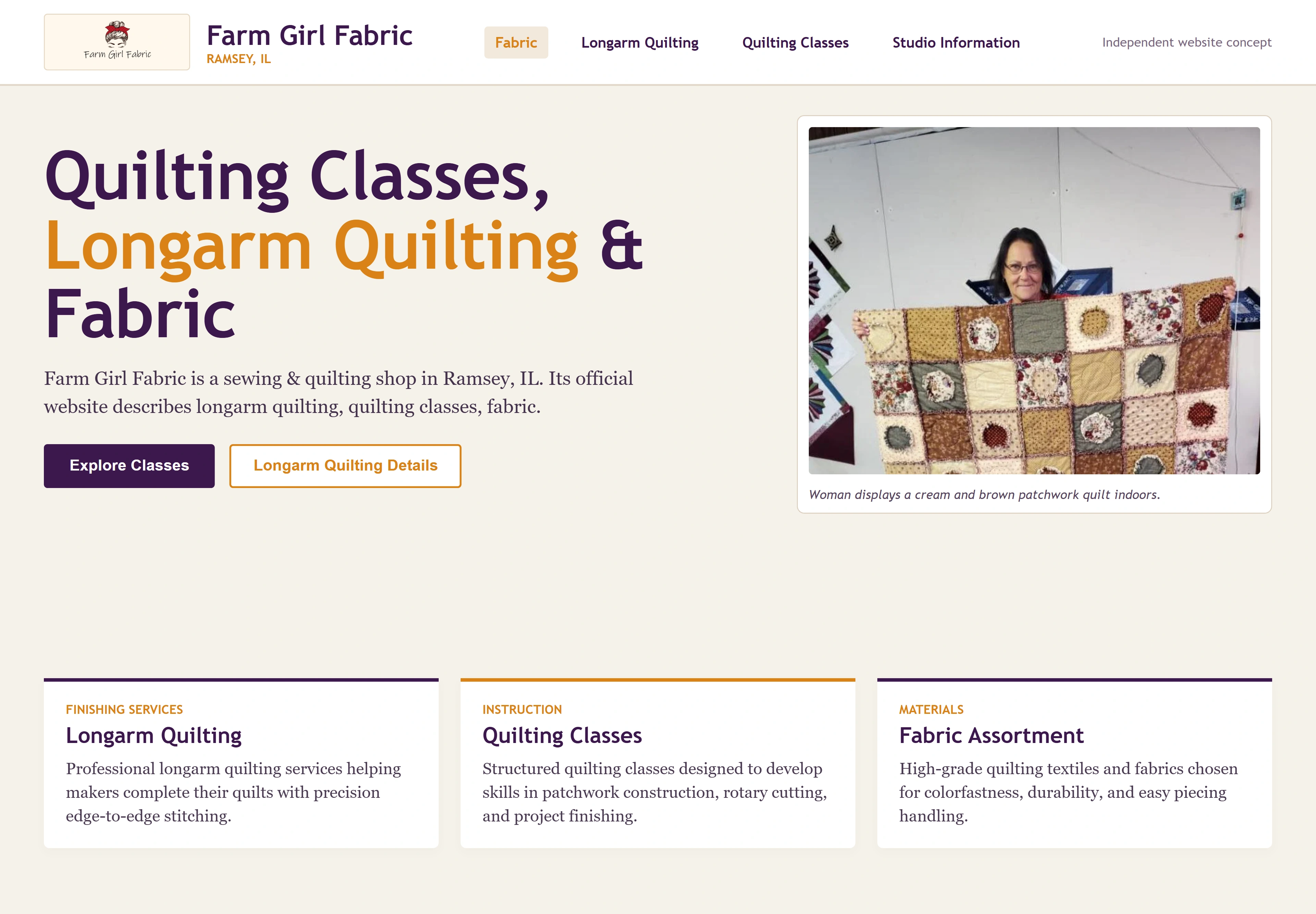 Farm Girl Fabric, individual website design concept C