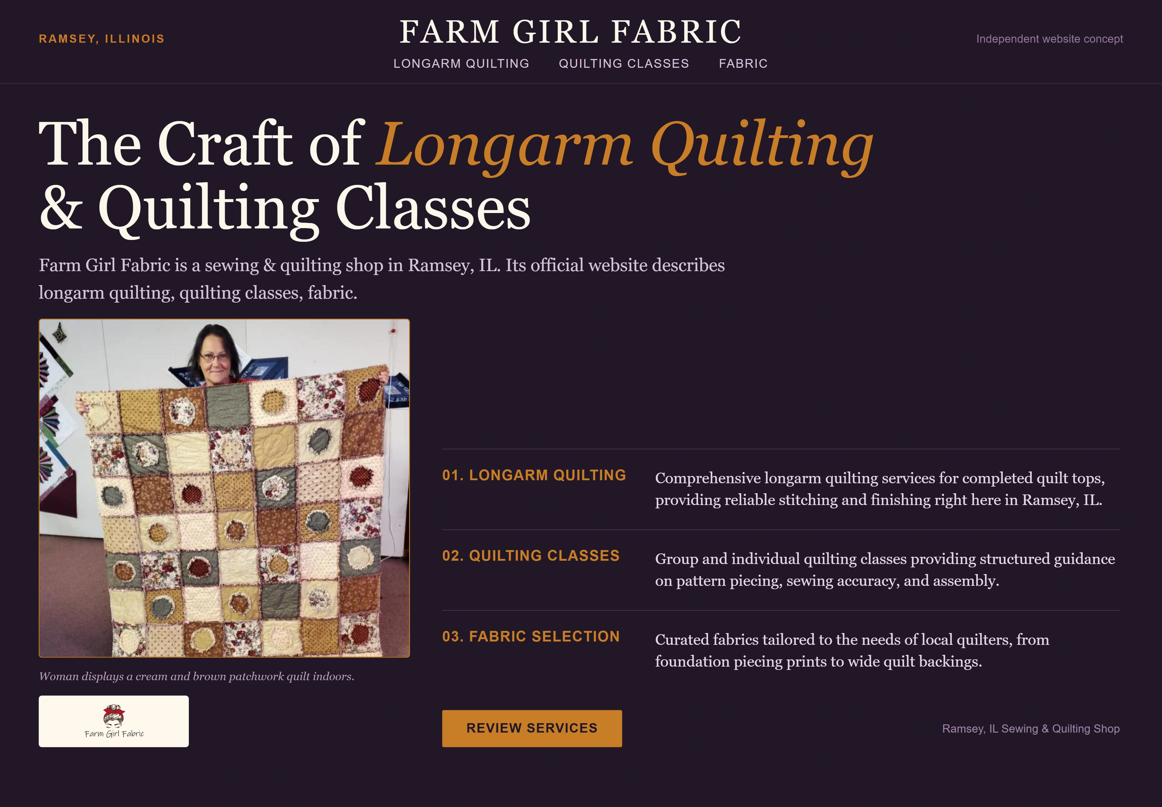 Farm Girl Fabric, individual website design concept D