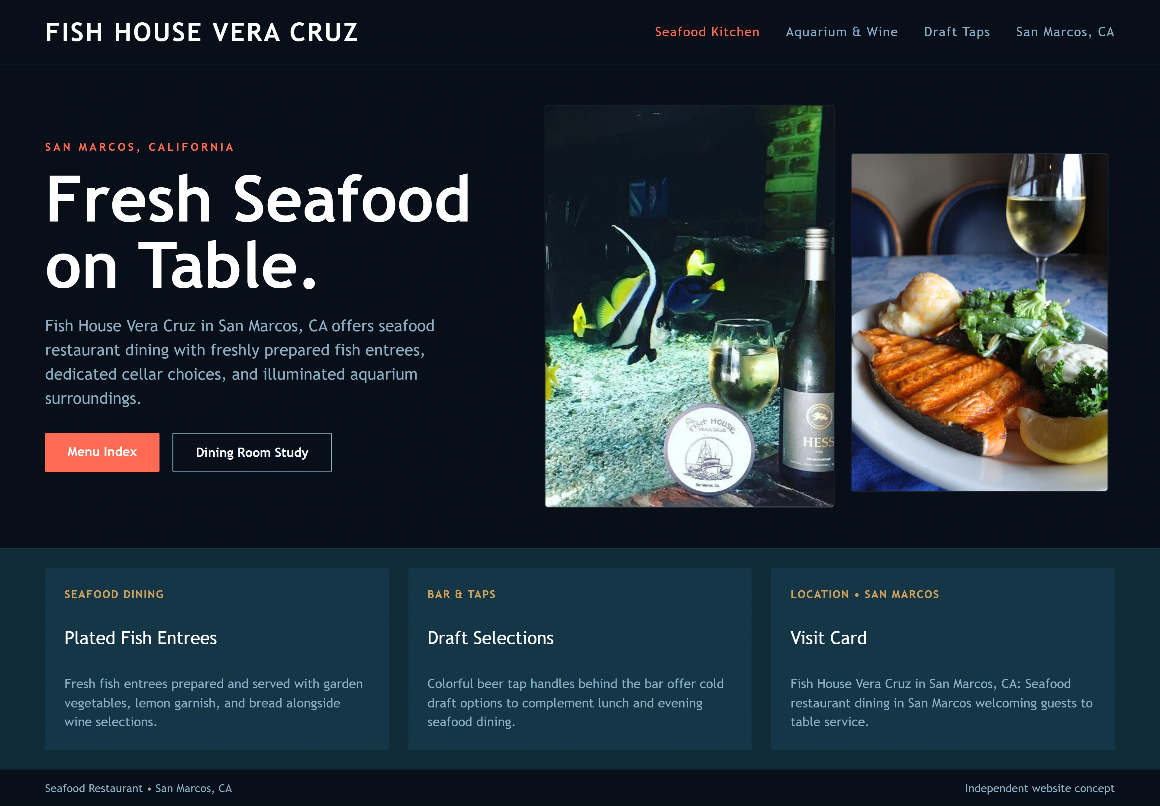 Fish House Vera Cruz, individual website design concept B