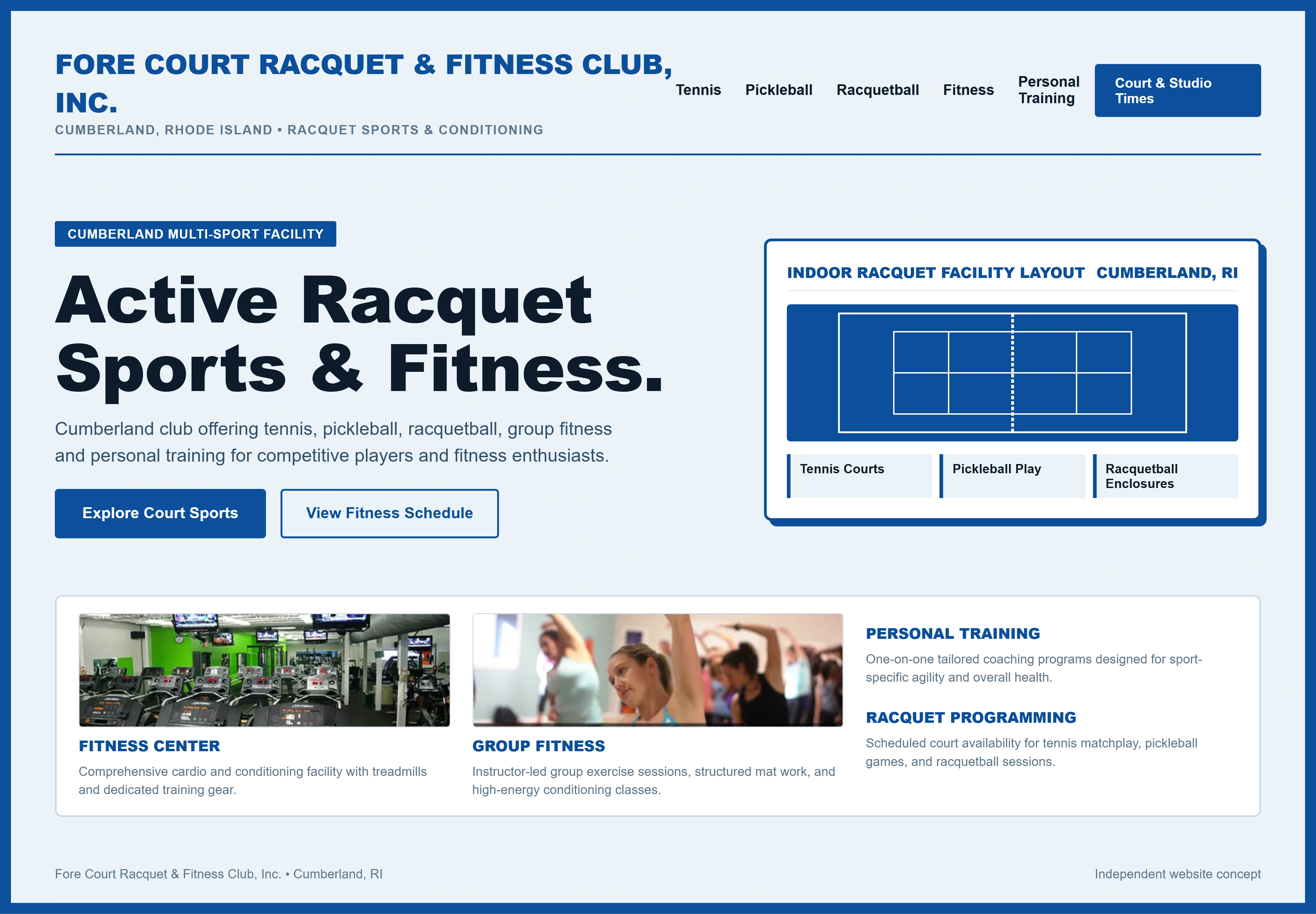 Fore Court Racquet & Fitness Club, Inc., individual website design concept A