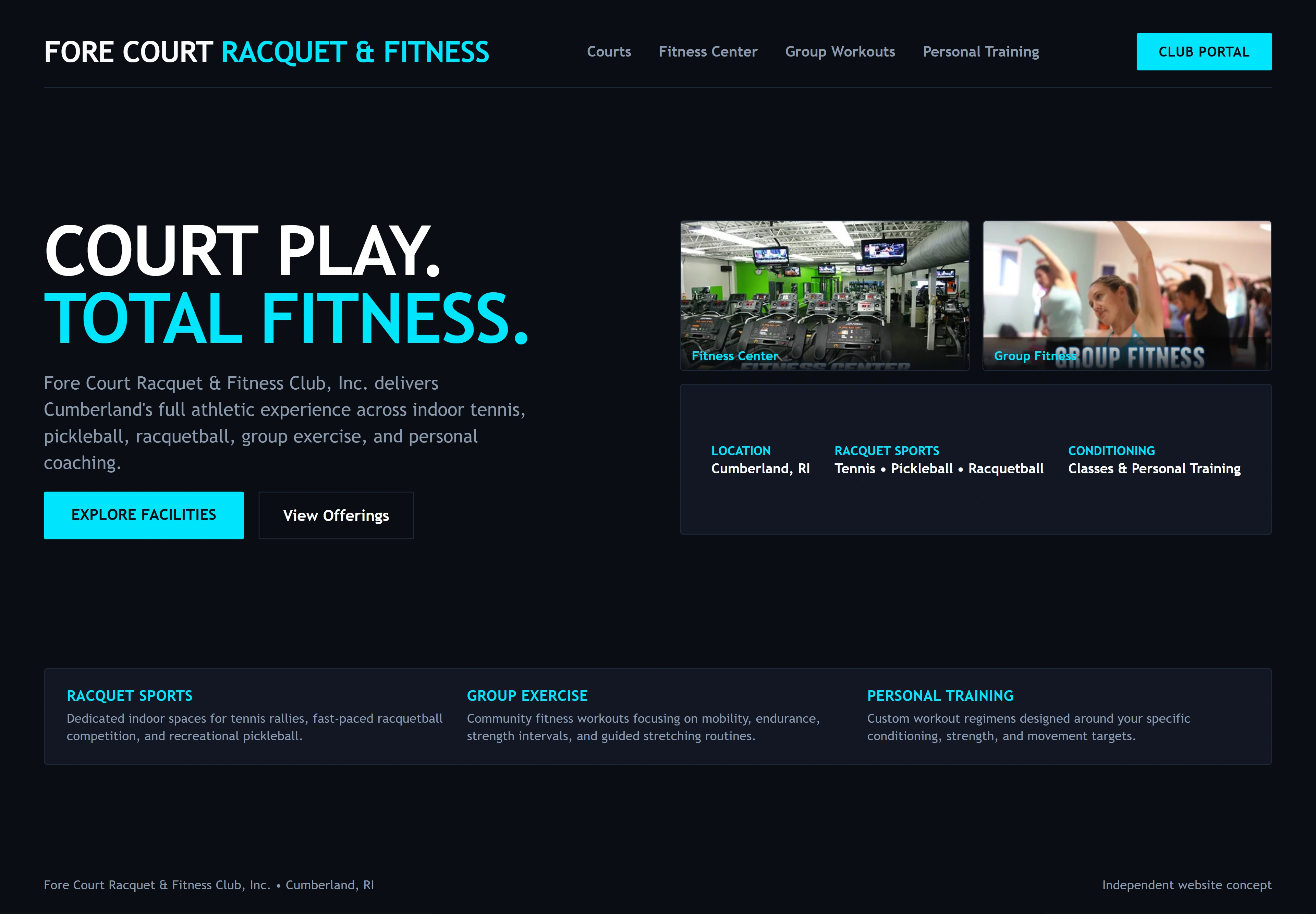 Fore Court Racquet & Fitness Club, Inc., individual website design concept B