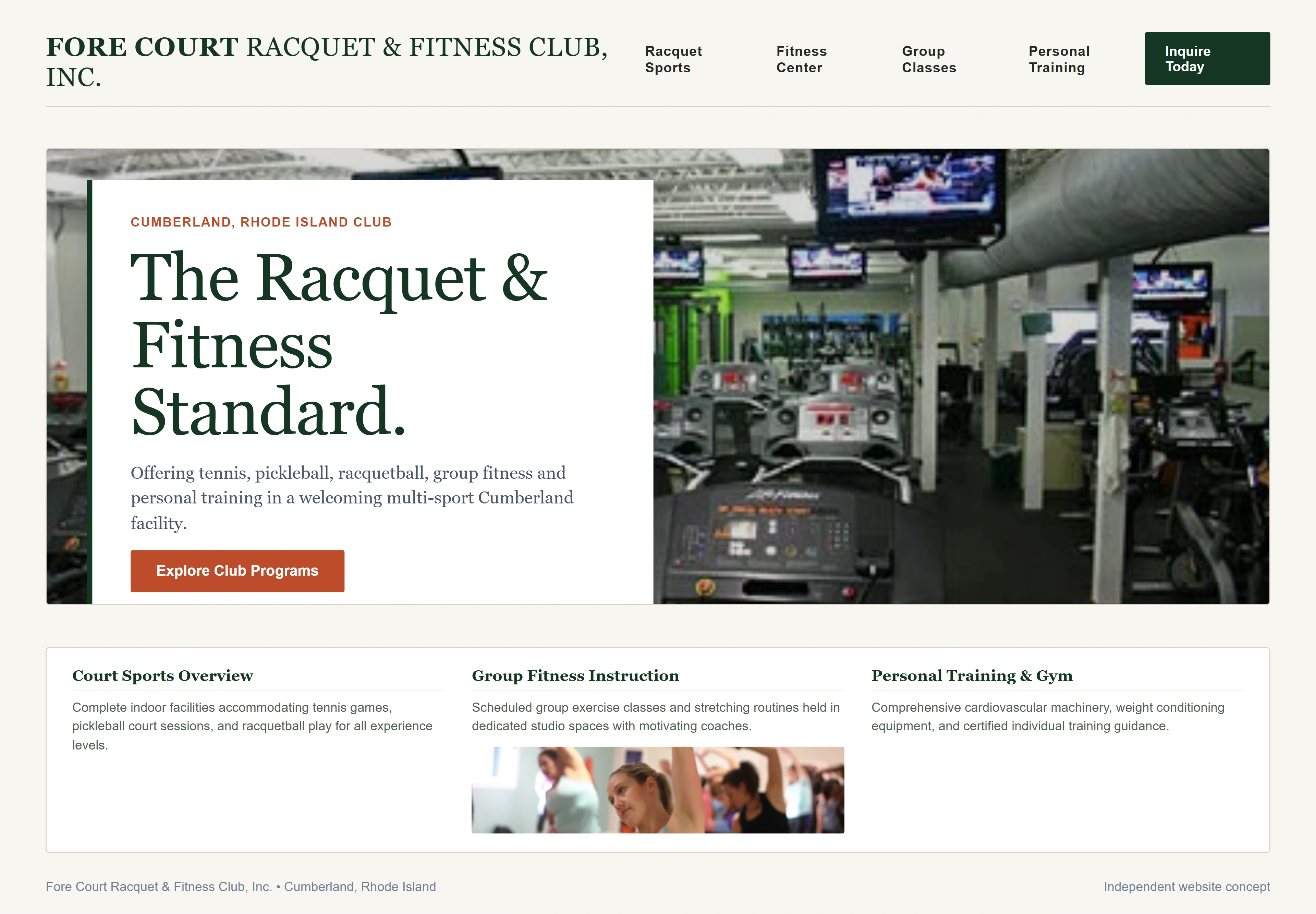 Fore Court Racquet & Fitness Club, Inc., individual website design concept C