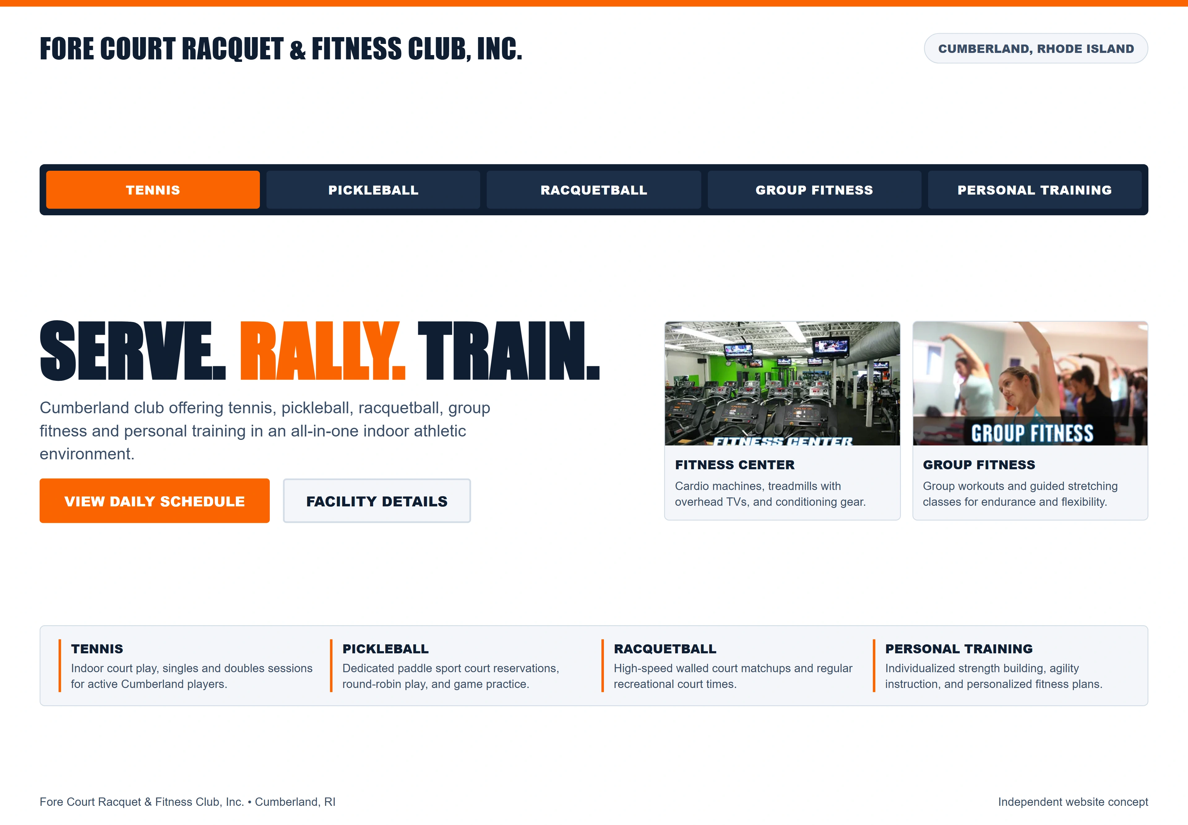 Fore Court Racquet & Fitness Club, Inc., individual website design concept D