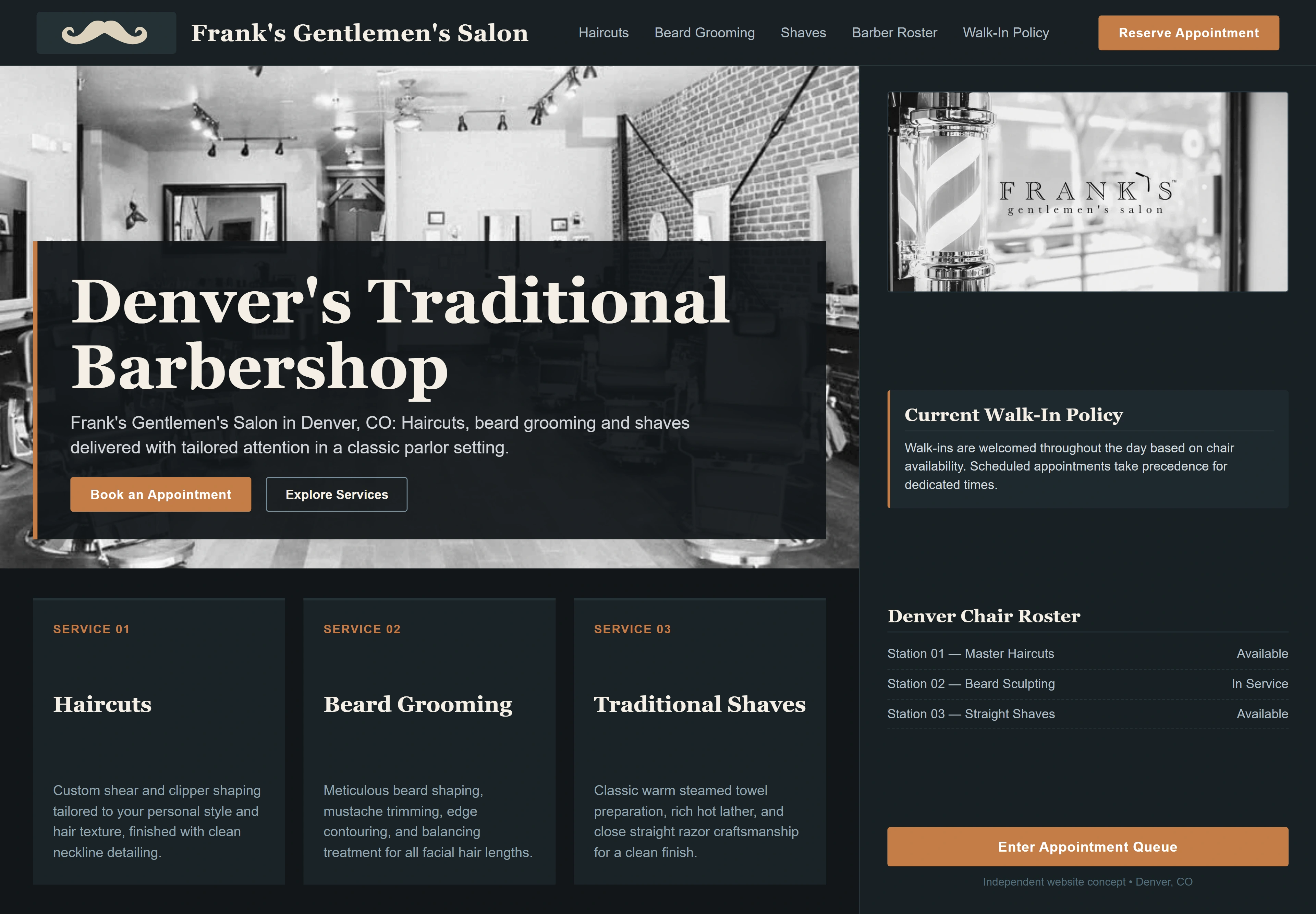 Frank's Gentlemen's Salon, individual website design concept A