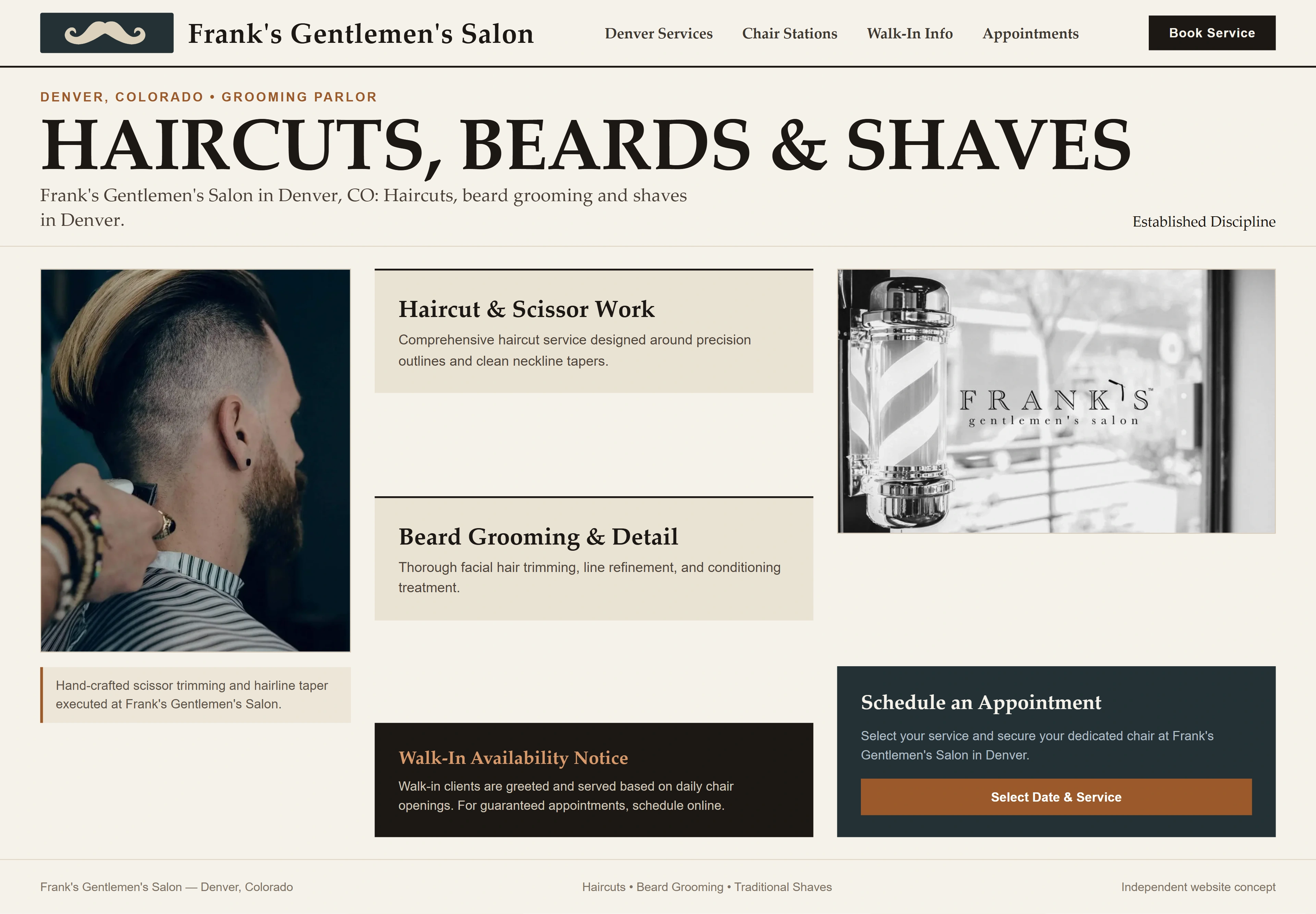 Frank's Gentlemen's Salon, individual website design concept B