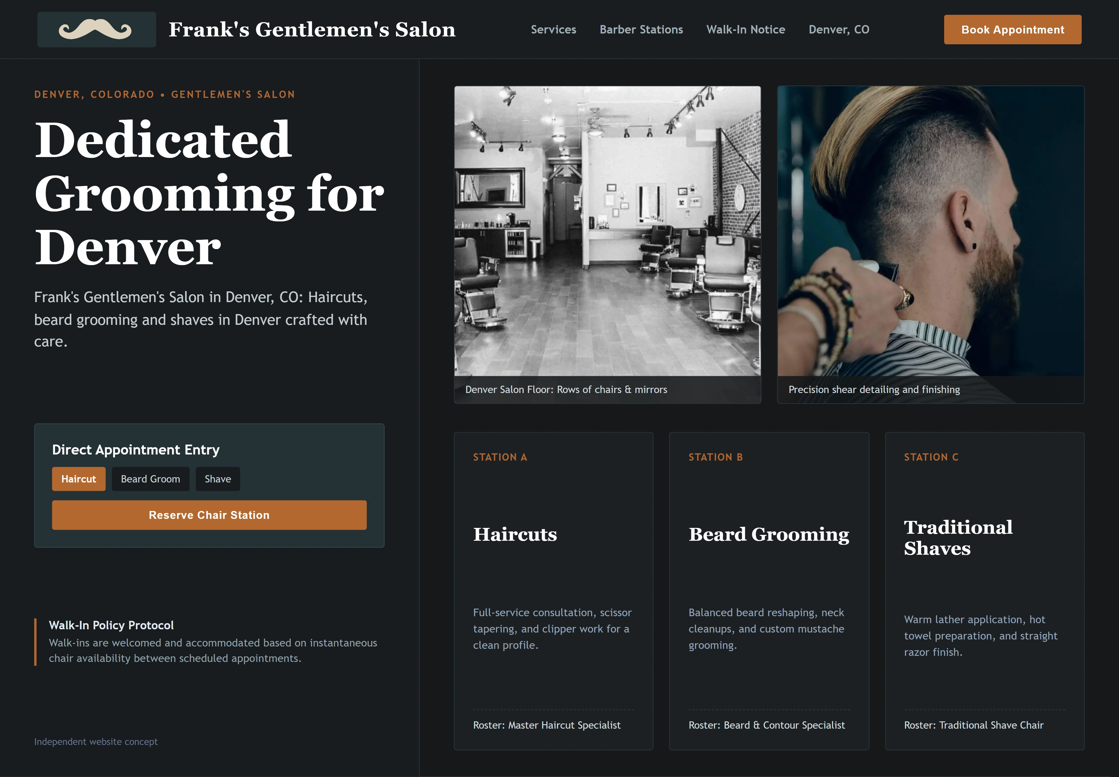 Frank's Gentlemen's Salon, individual website design concept C
