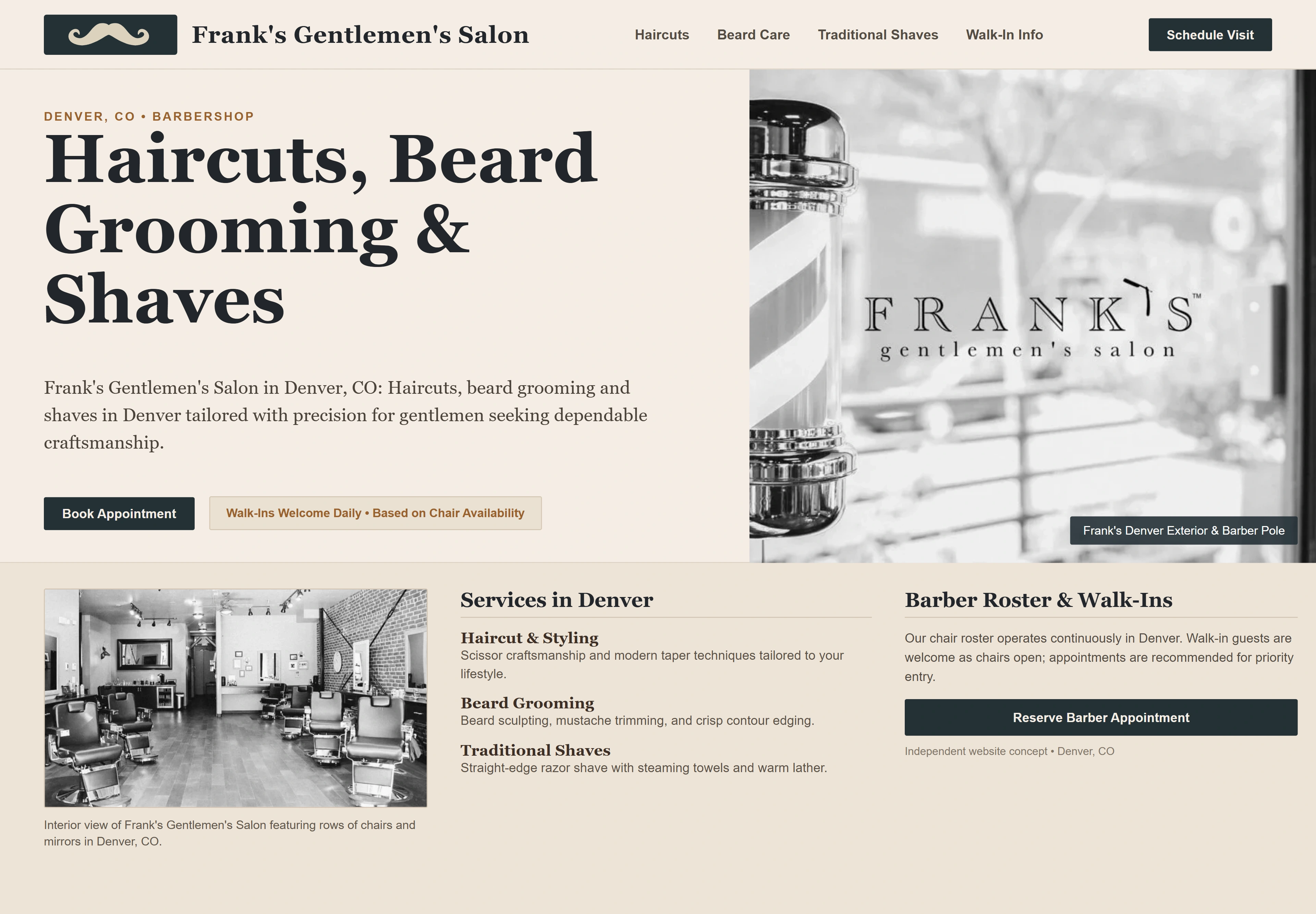 Frank's Gentlemen's Salon, individual website design concept D