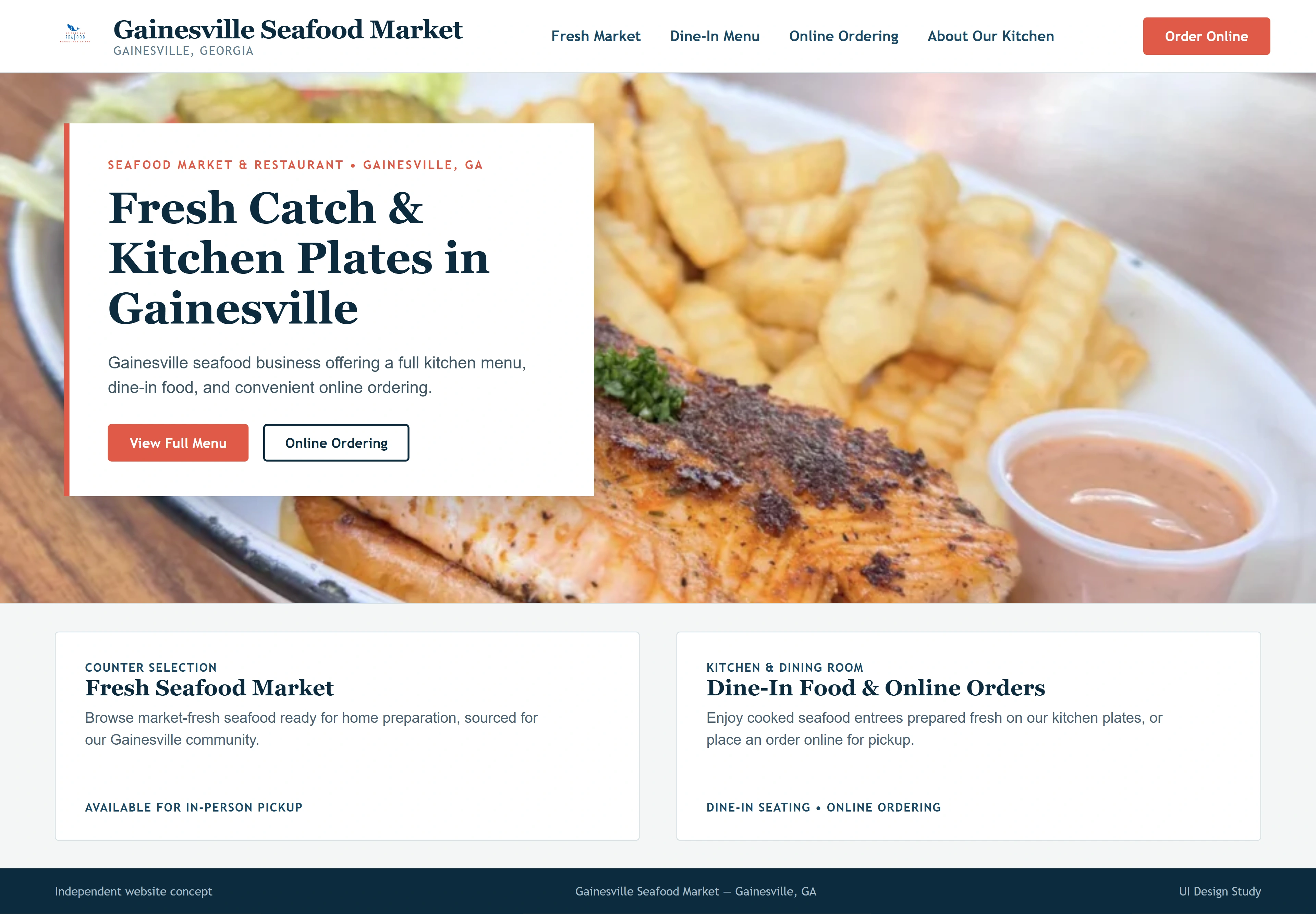 Gainesville Seafood Market, individual website design concept A