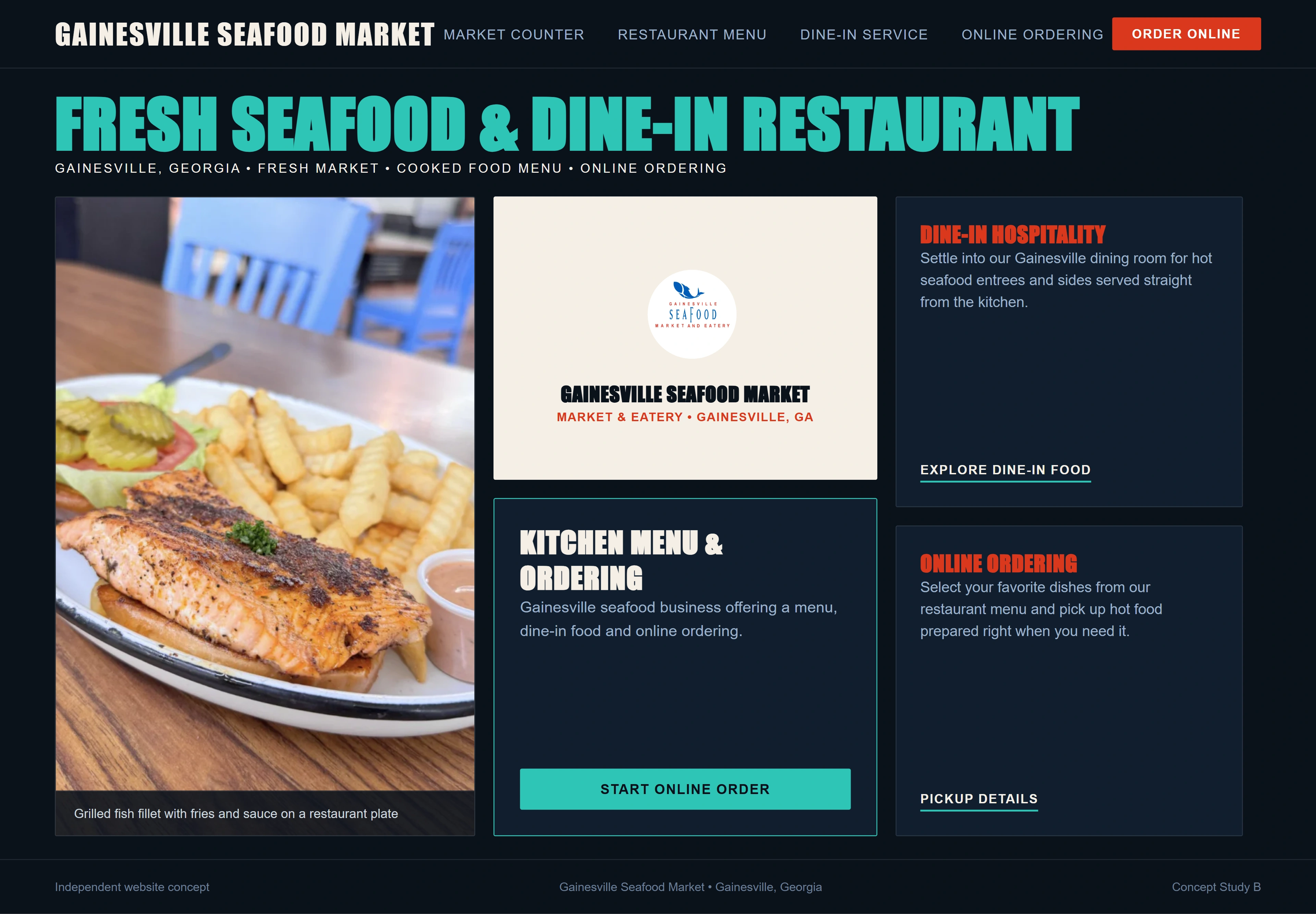 Gainesville Seafood Market, individual website design concept B
