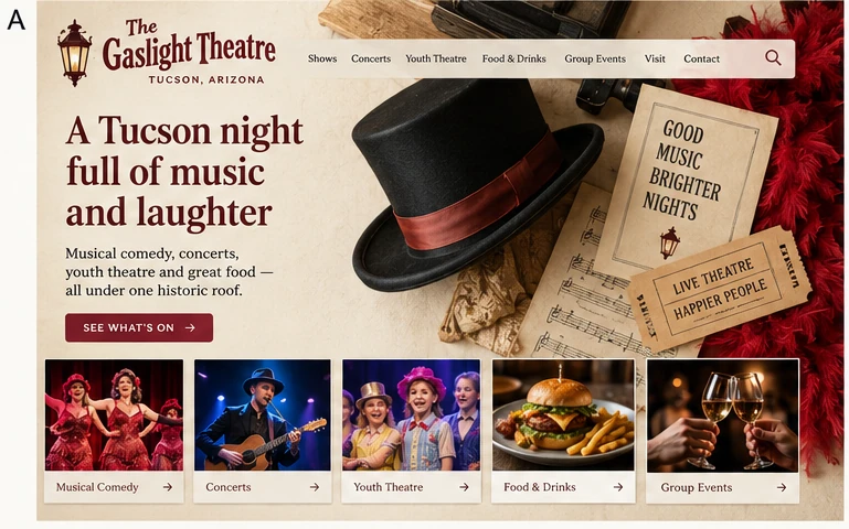 The Gaslight Theatre, individual website design concept A