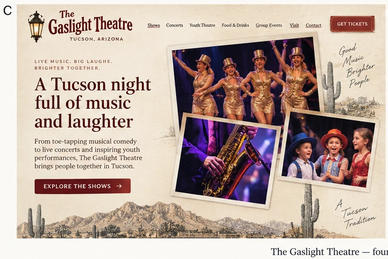 The Gaslight Theatre, individual website design concept C