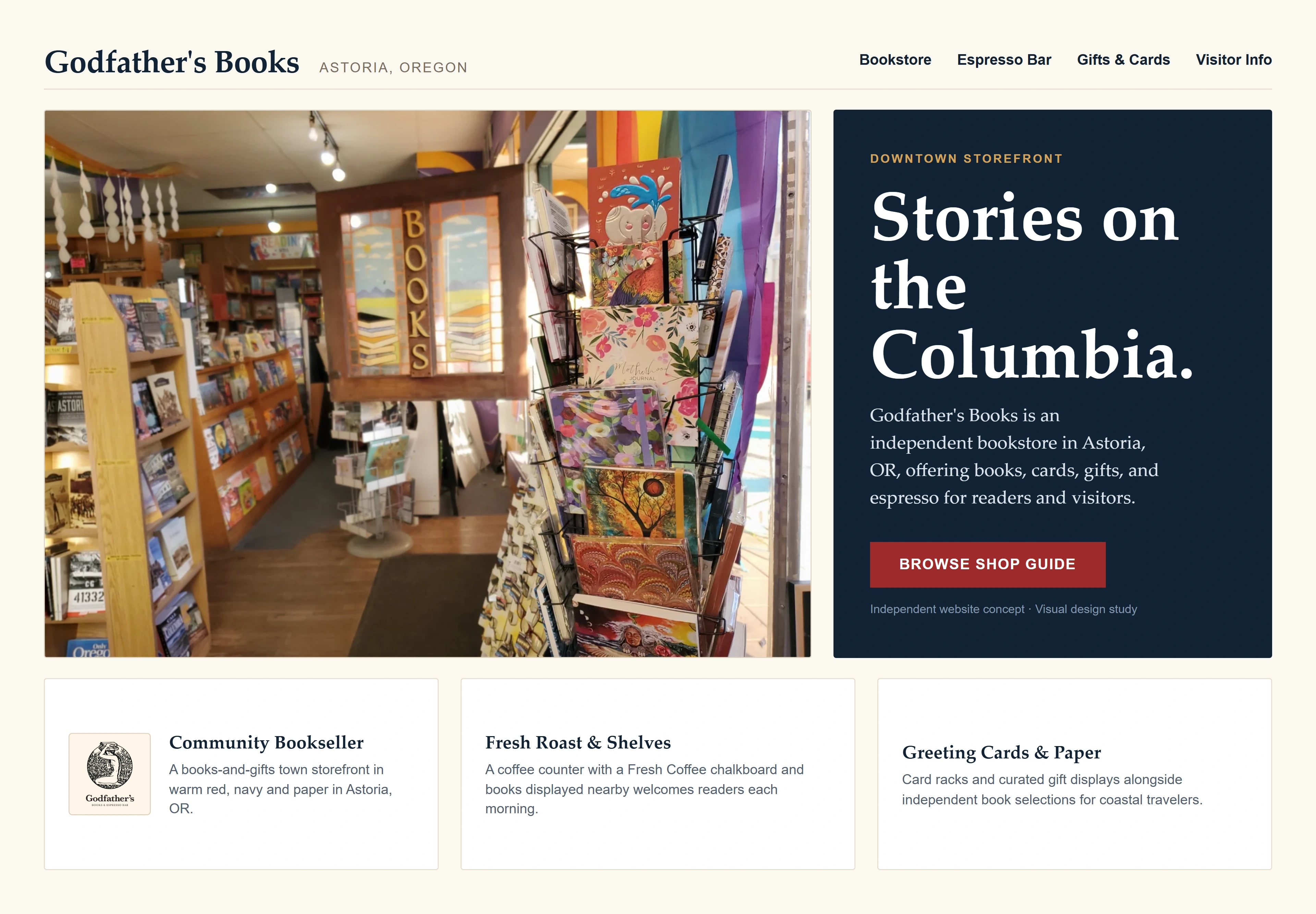 Godfather's Books, individual website design concept A