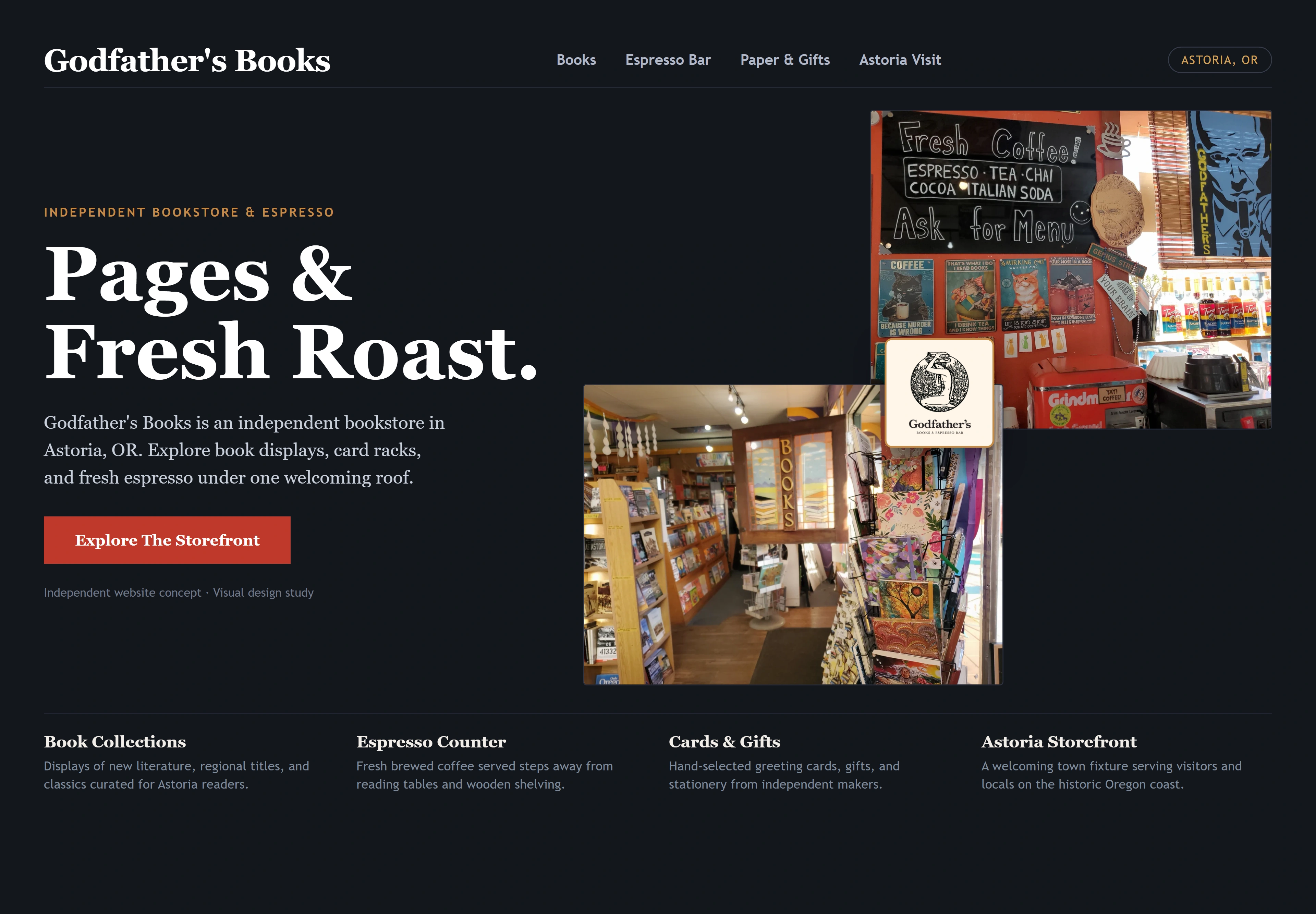 Godfather's Books, individual website design concept B
