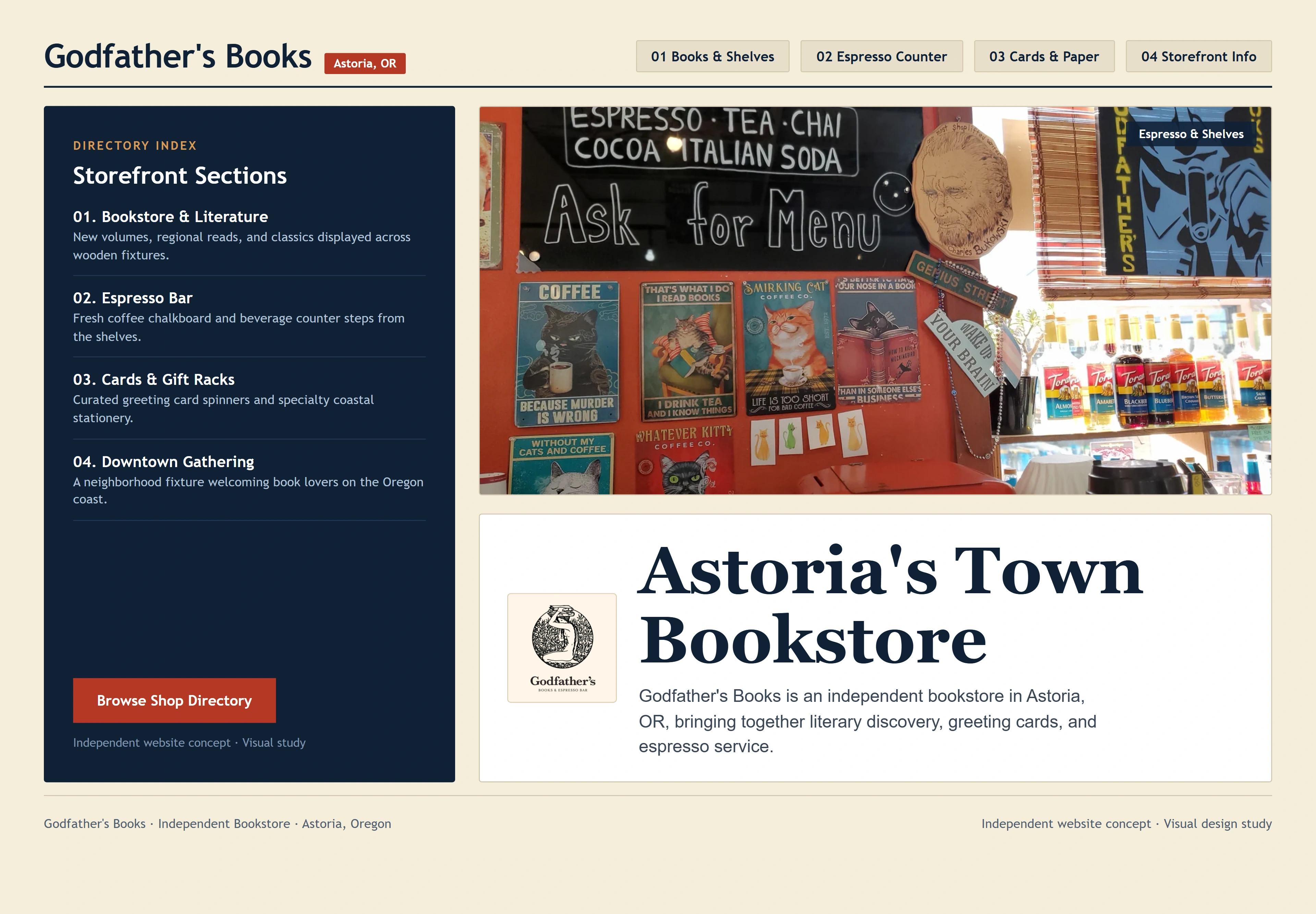 Godfather's Books, individual website design concept C