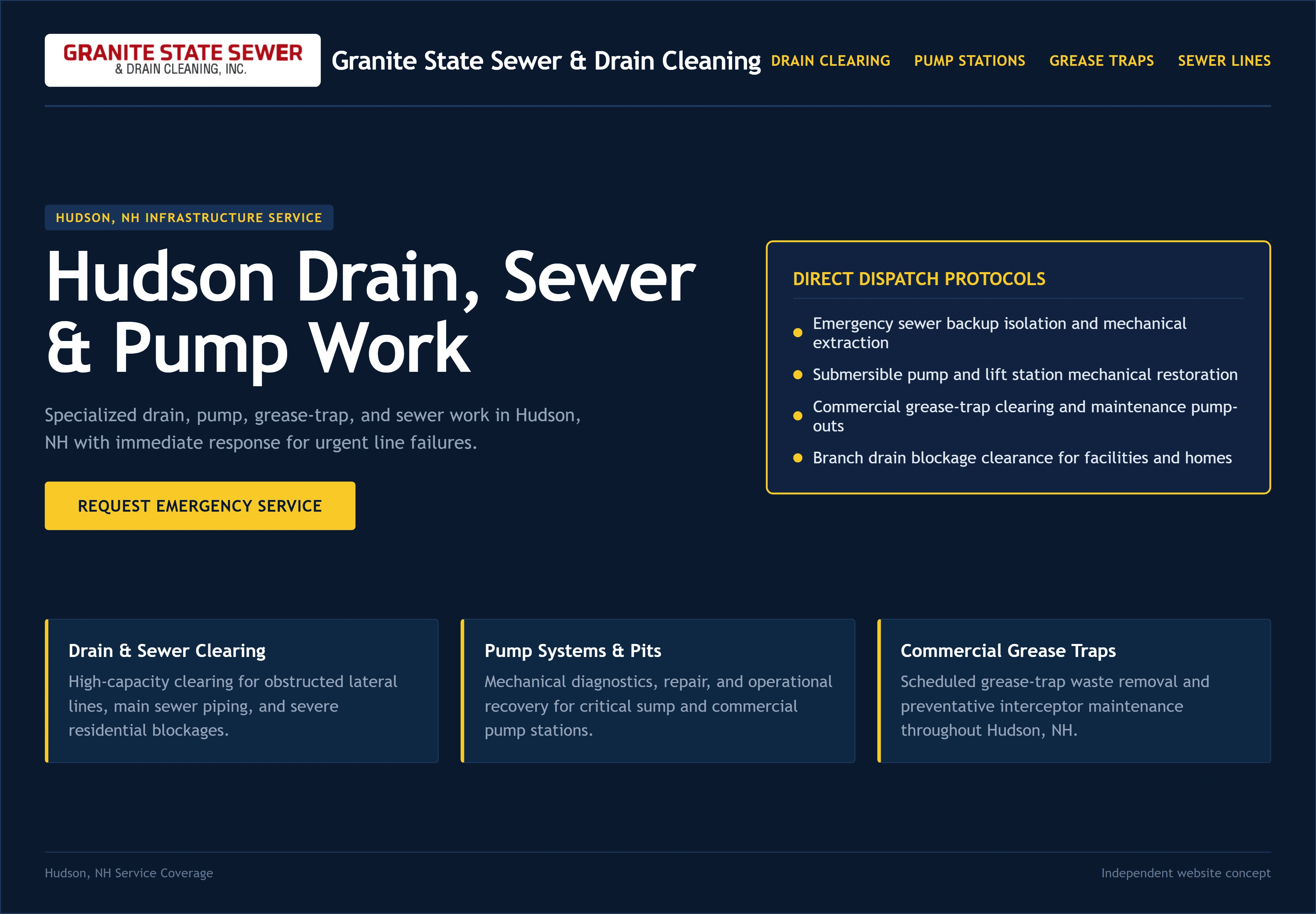 Granite State Sewer & Drain Cleaning, individual website design concept A