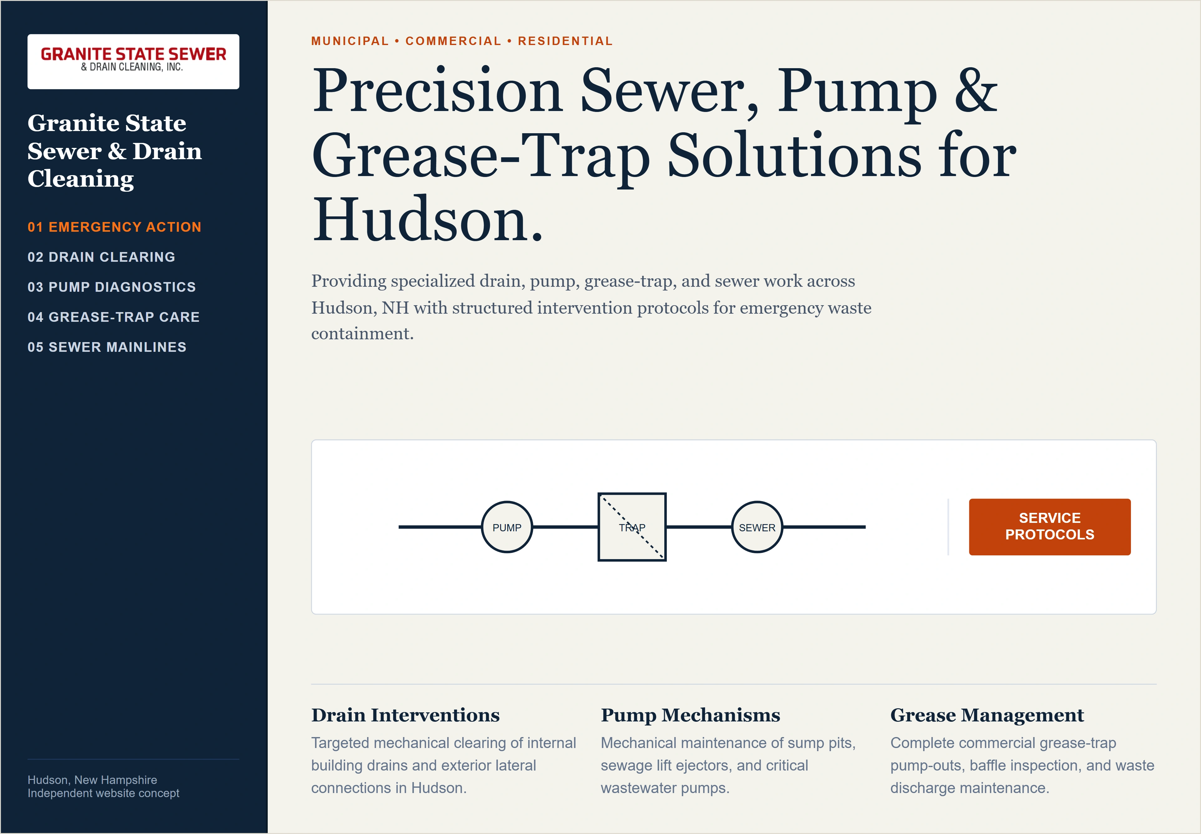 Granite State Sewer & Drain Cleaning, individual website design concept B