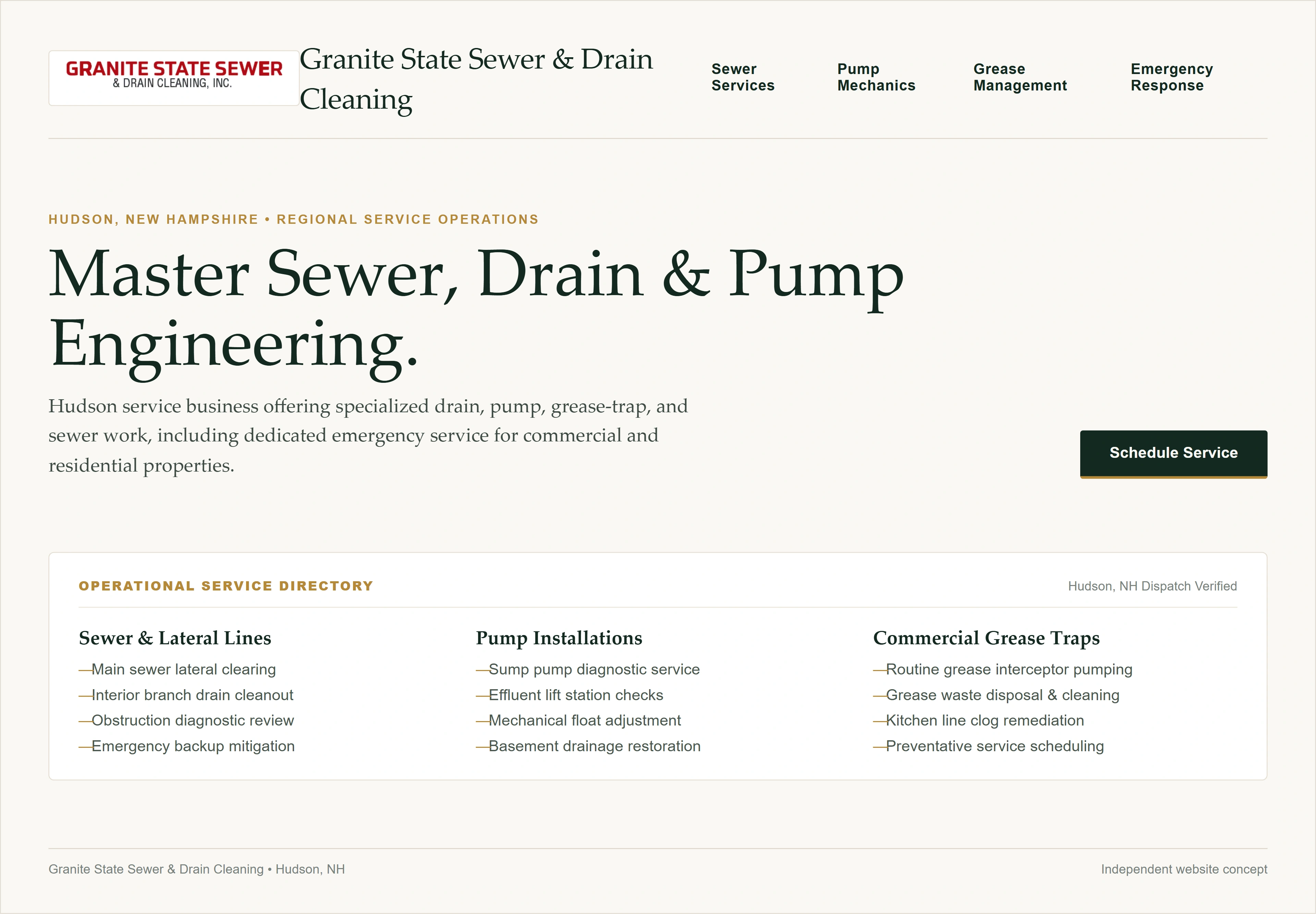 Granite State Sewer & Drain Cleaning, individual website design concept D
