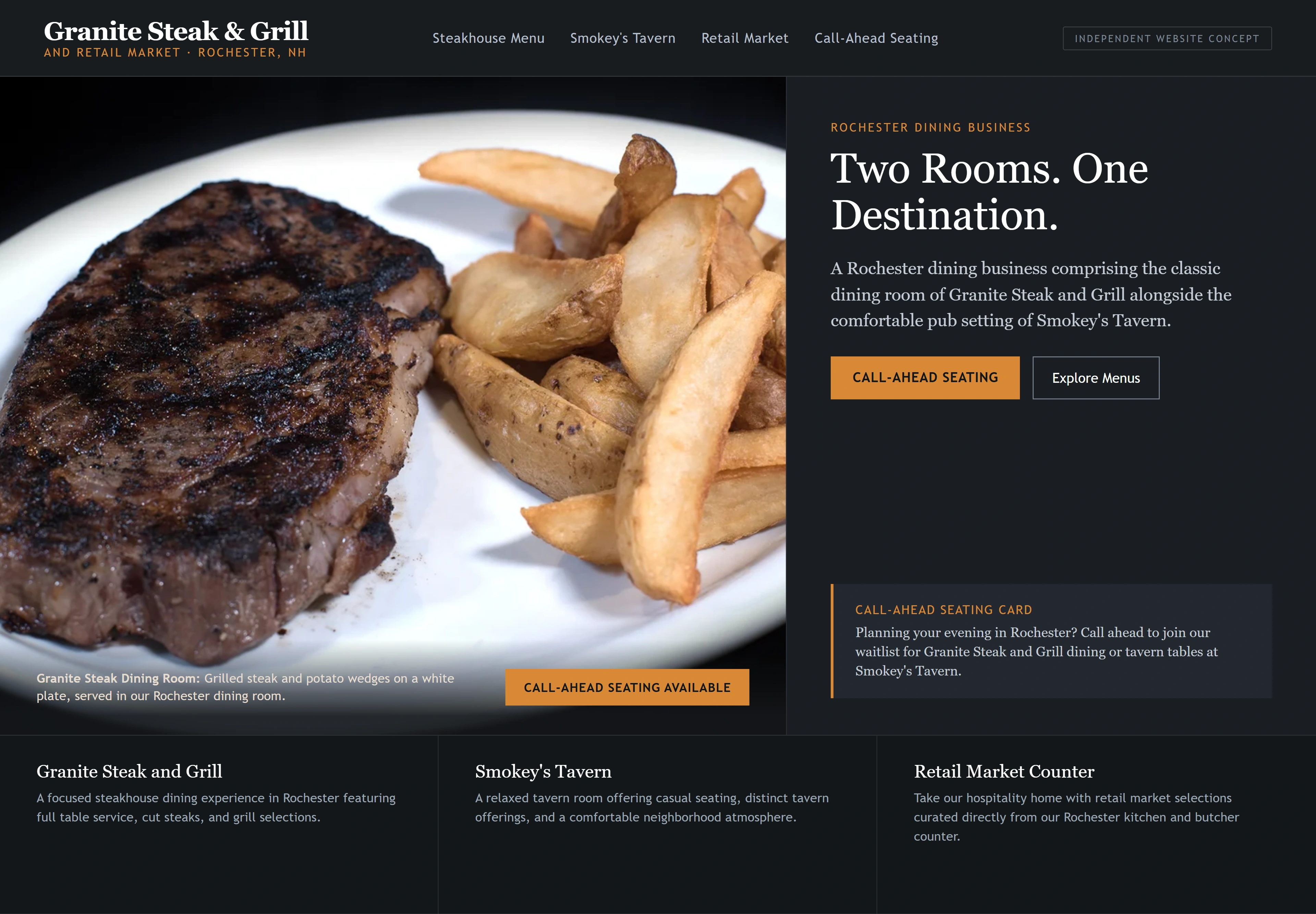 Granite Steak & Grill and Retail Market, individual website design concept A