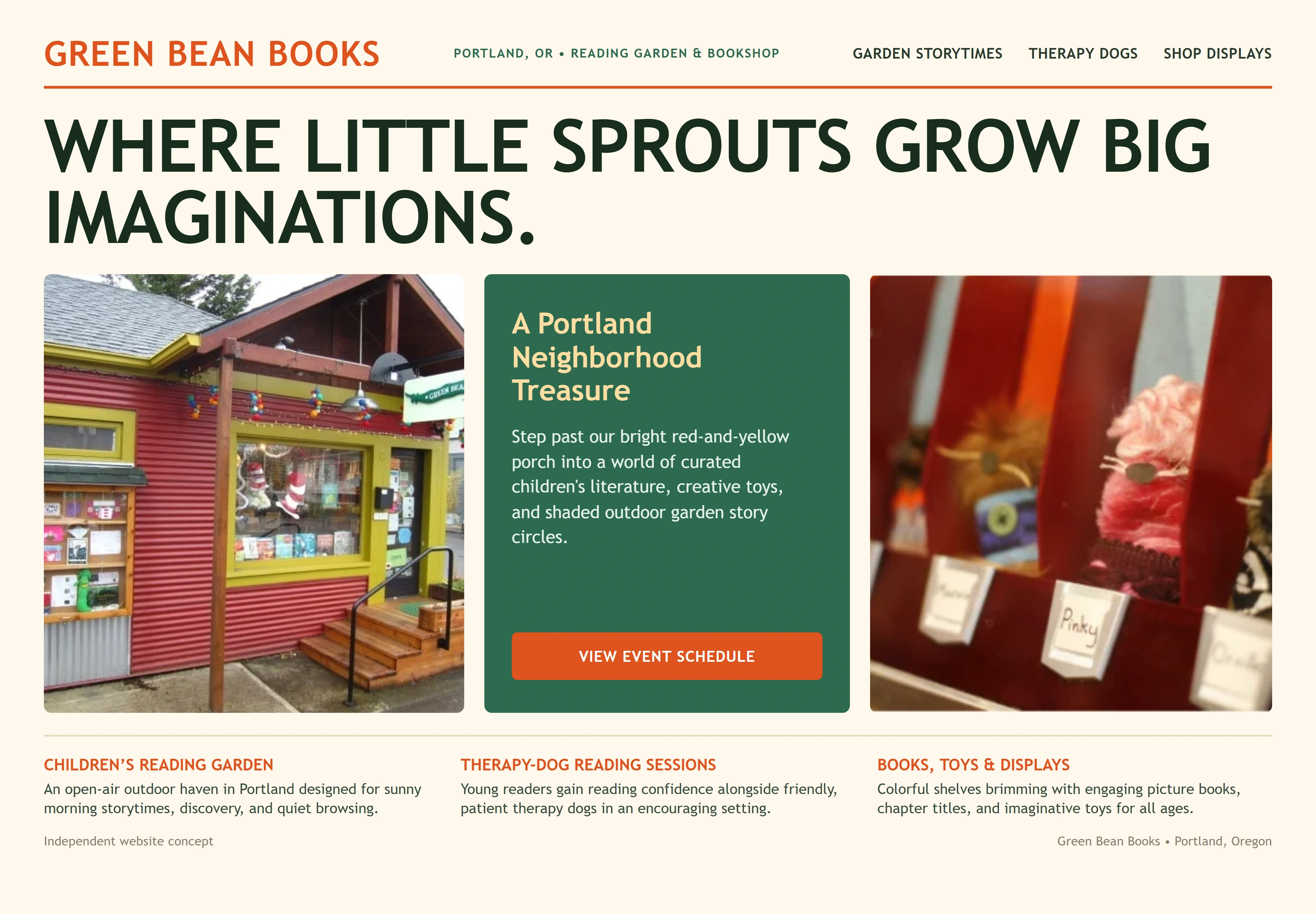 Green Bean Books, individual website design concept B