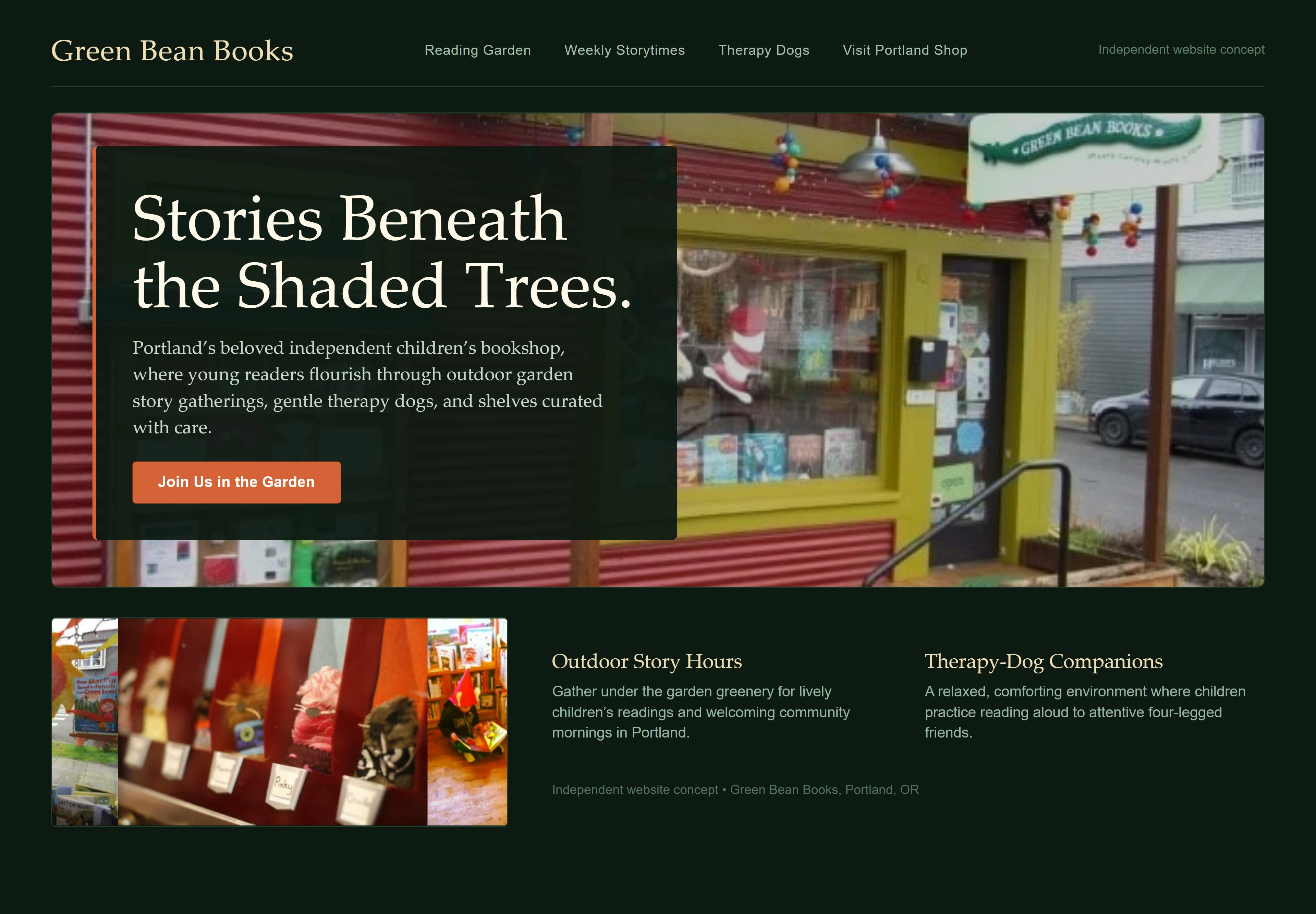Green Bean Books, individual website design concept C
