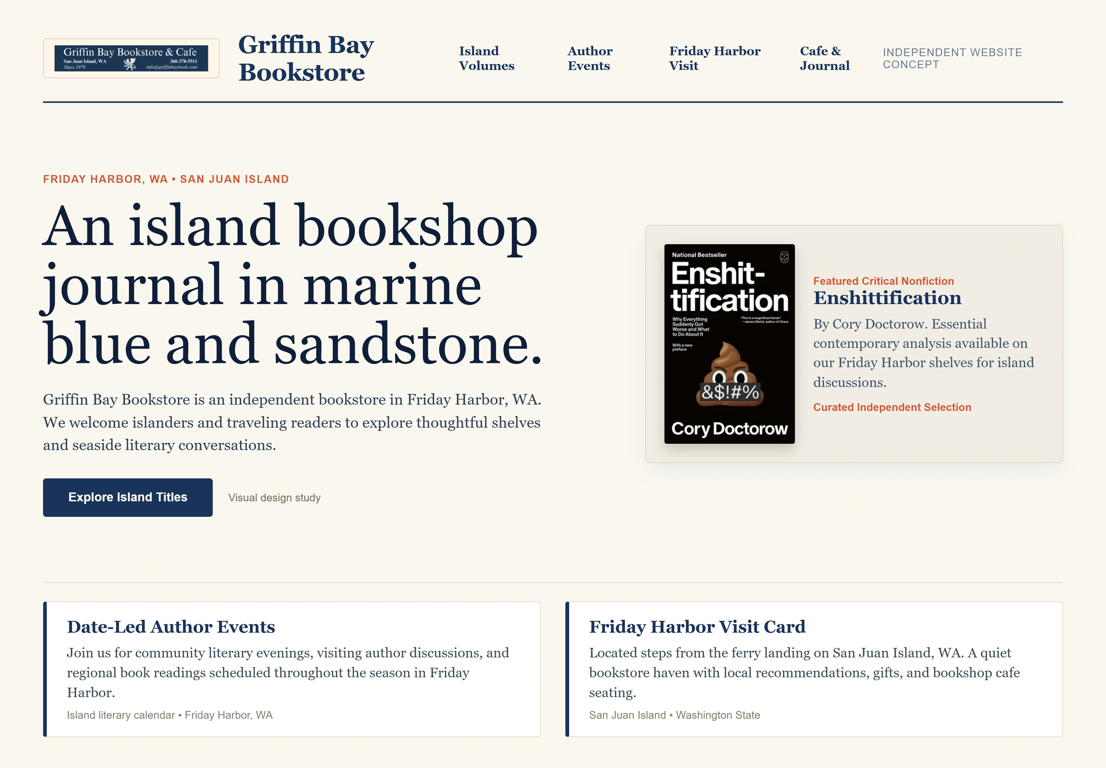 Griffin Bay Bookstore, individual website design concept A